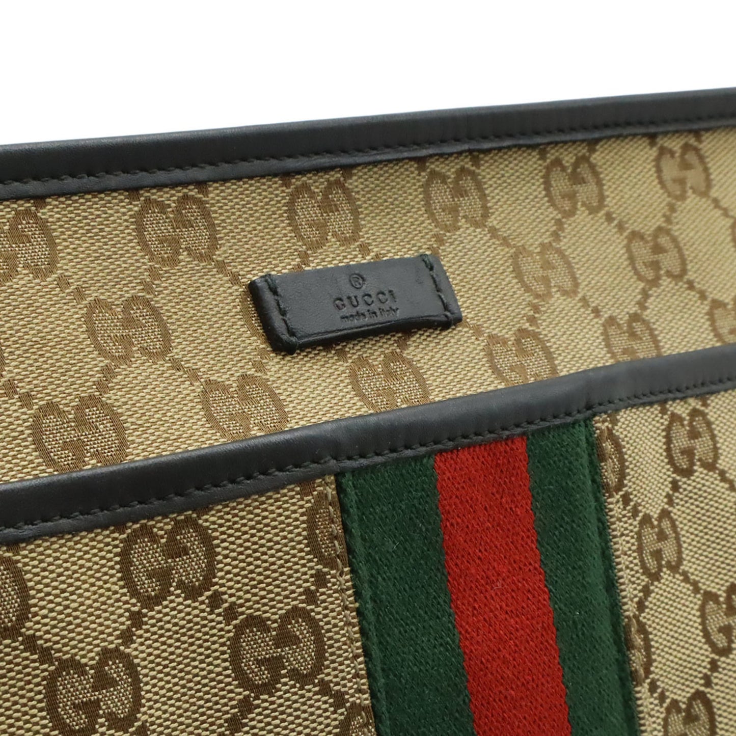 Gucci Gg Canvas Beige Black Green Khaki Red Color Gg Canvas Leather Shoulder Bag