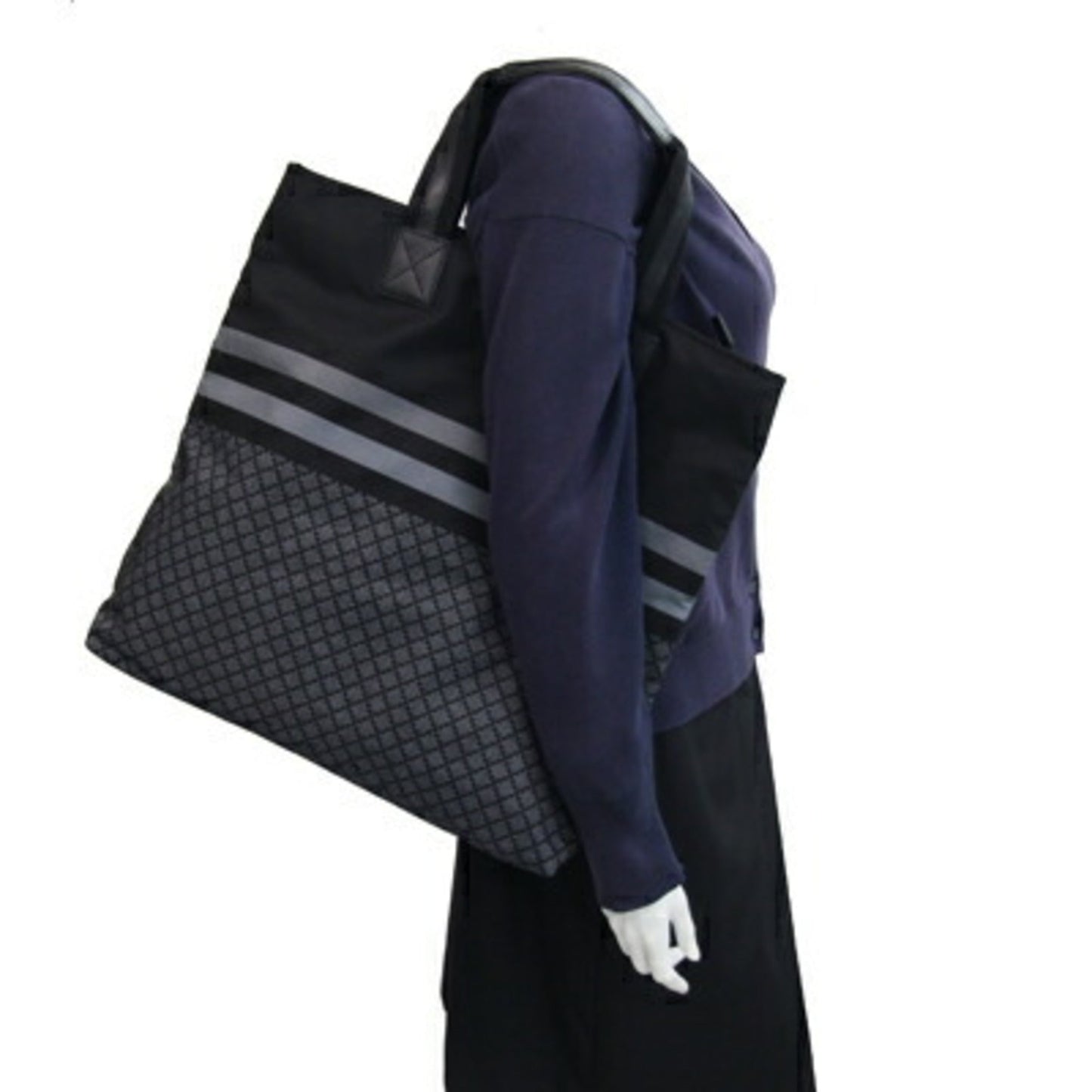 Gucci Diamante Black Gray Nylon Handbag Tote Bag