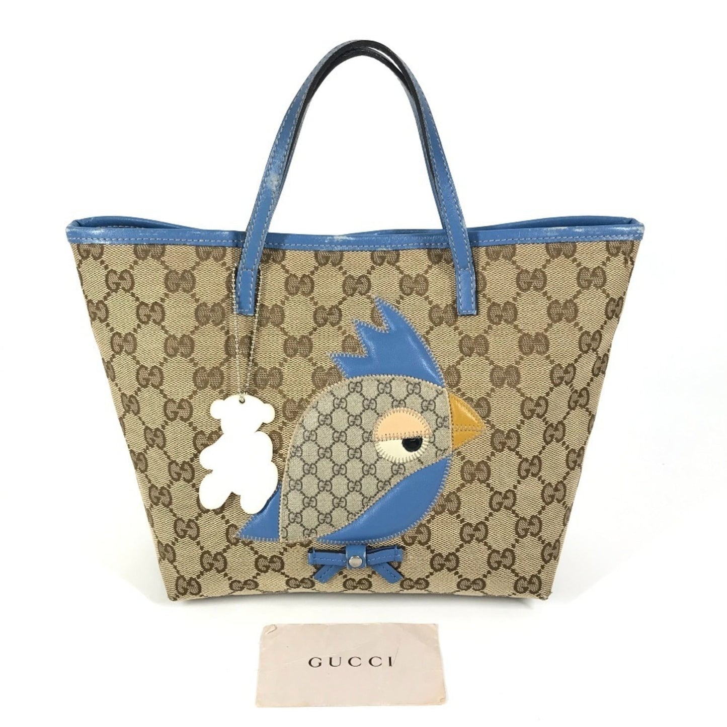 Gucci Gg Canvas Beige Blue Gg Canvas Leather Handbag Tote Bag