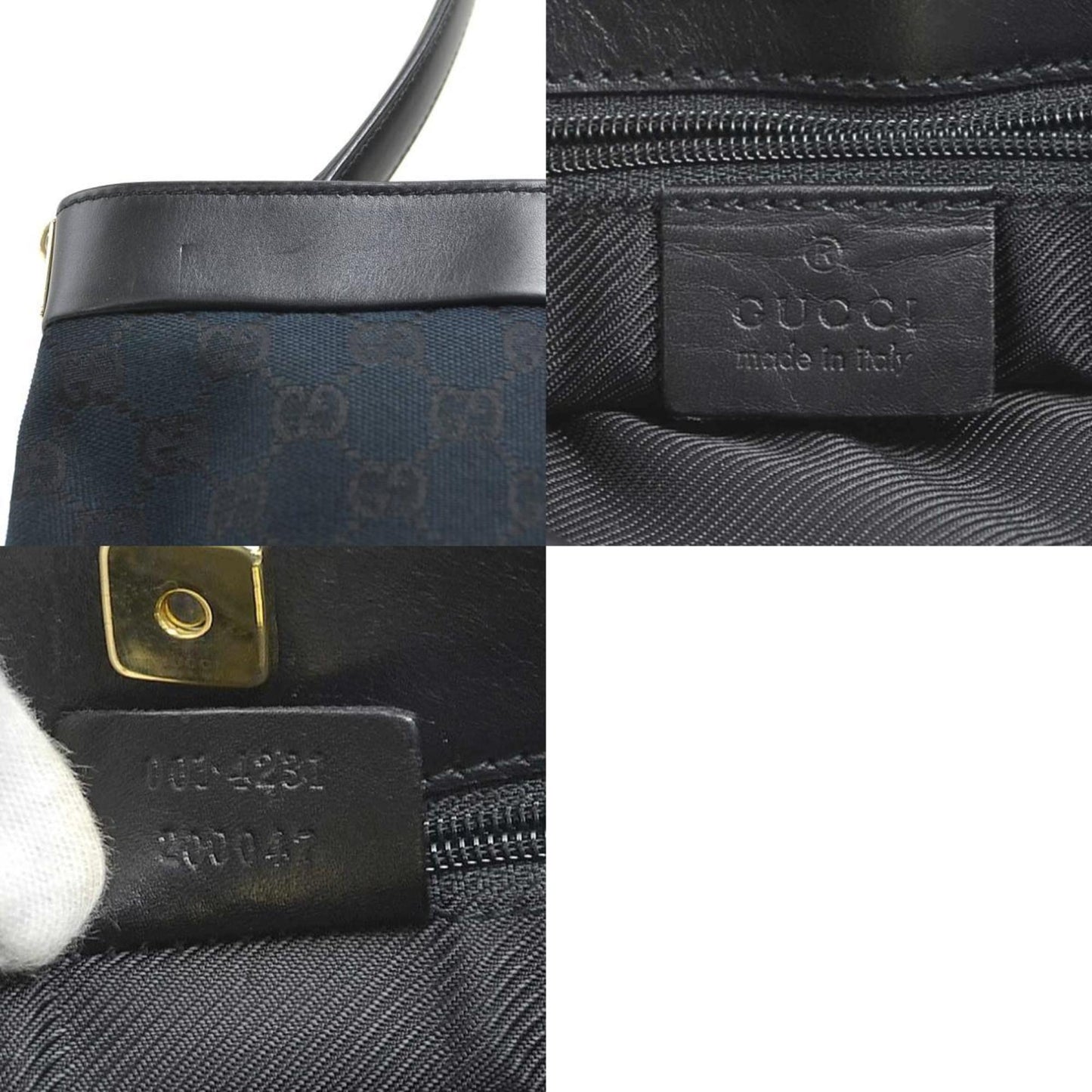 Gucci Black Gg Canvas Leather Shoulder Bag
