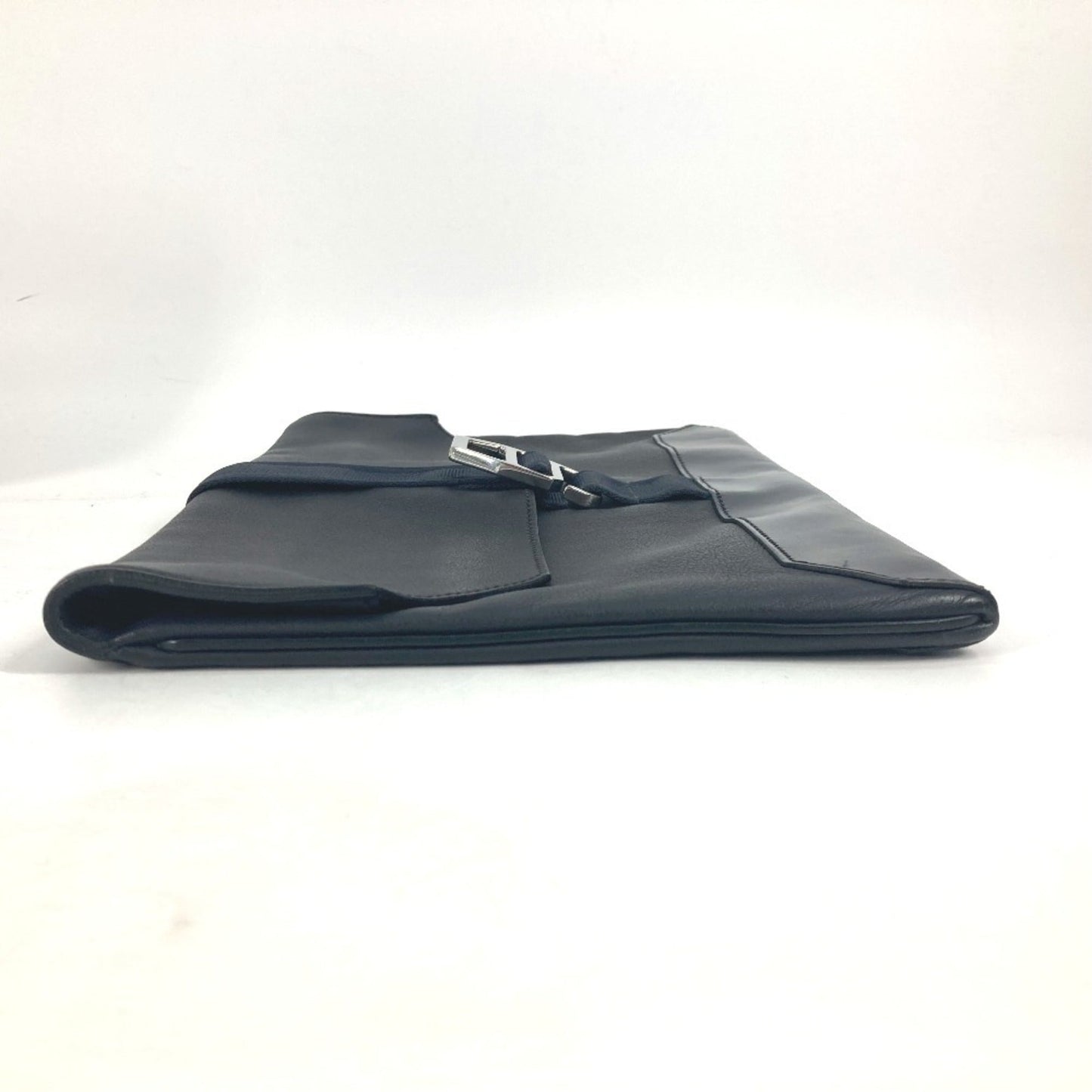 Hermes Clutch Bag Pouch Leather Navy
