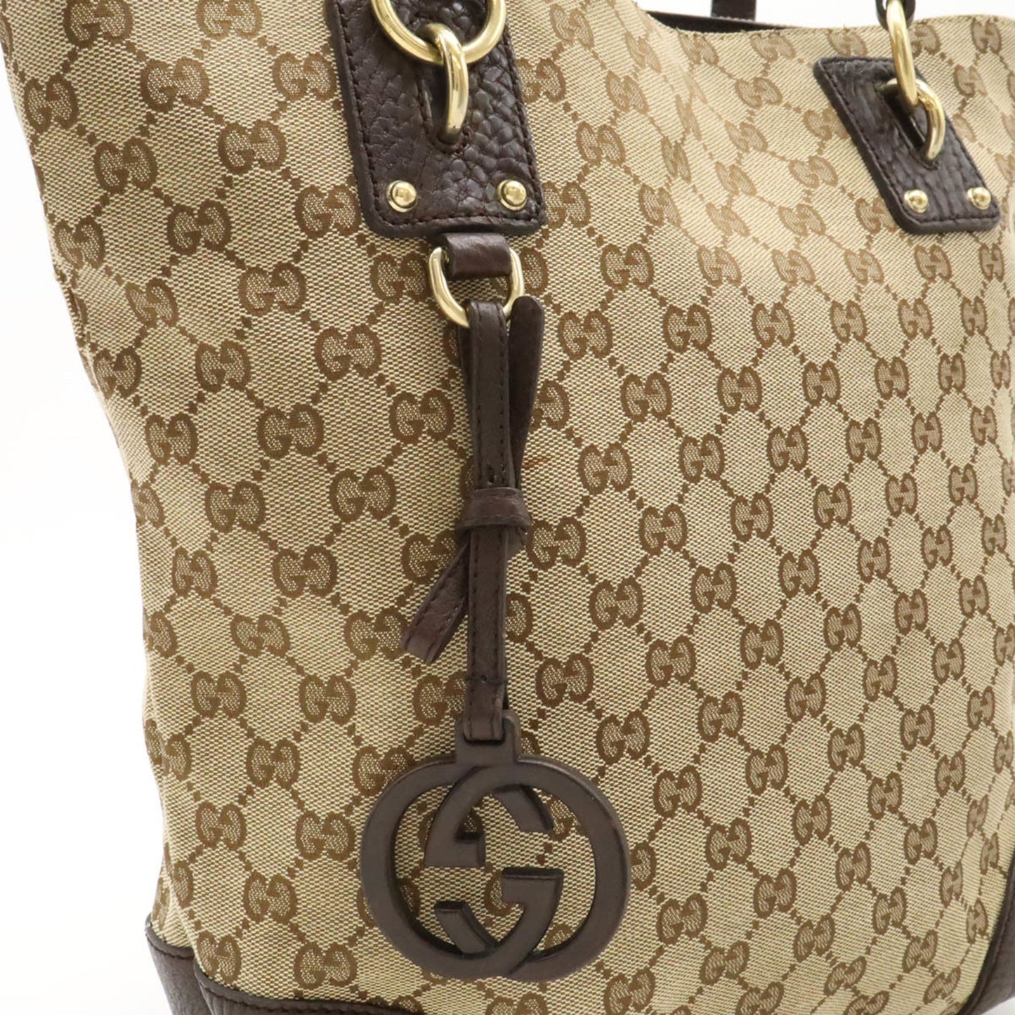 Gucci Beige Brown Dark Brown Khaki Gg Canvas Leather Shoulder Bag Tote Bag
