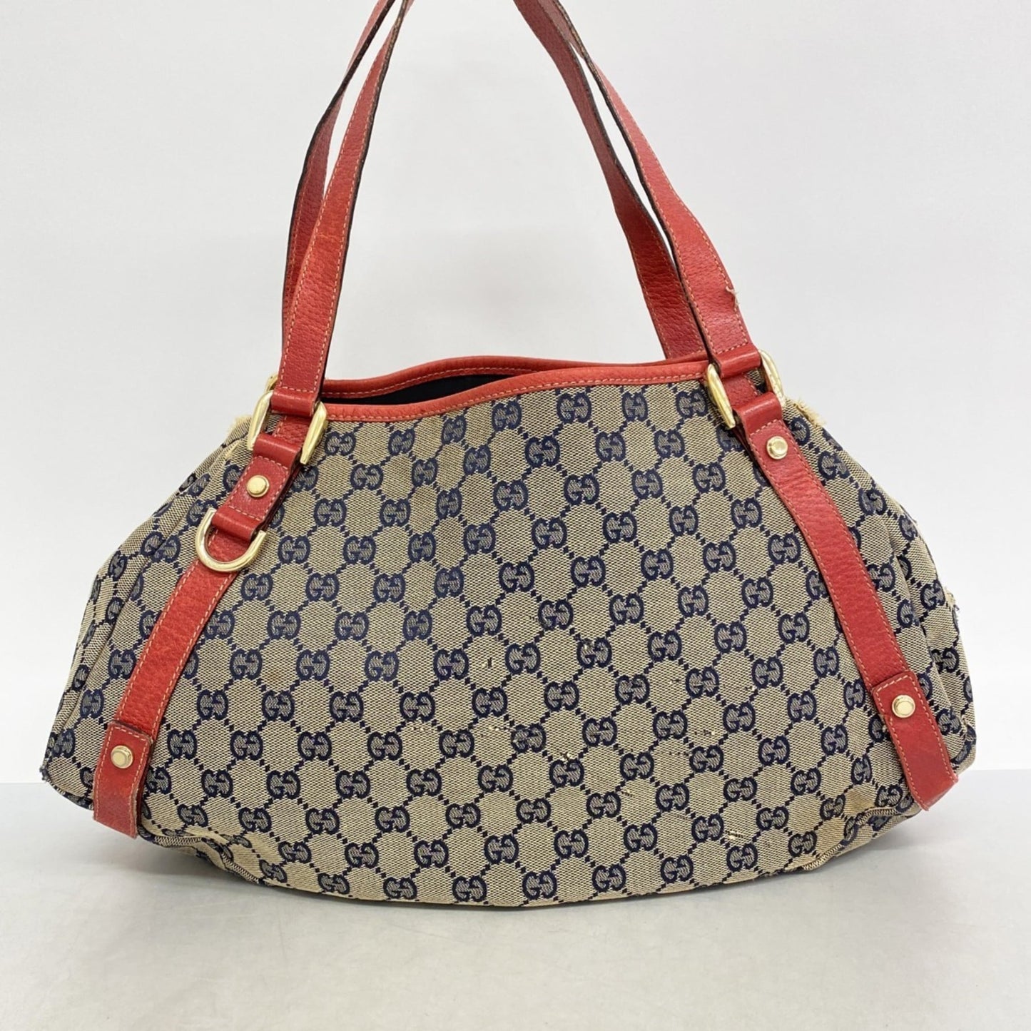 Gucci Beige Navy Red Color Canvas Tote Bag