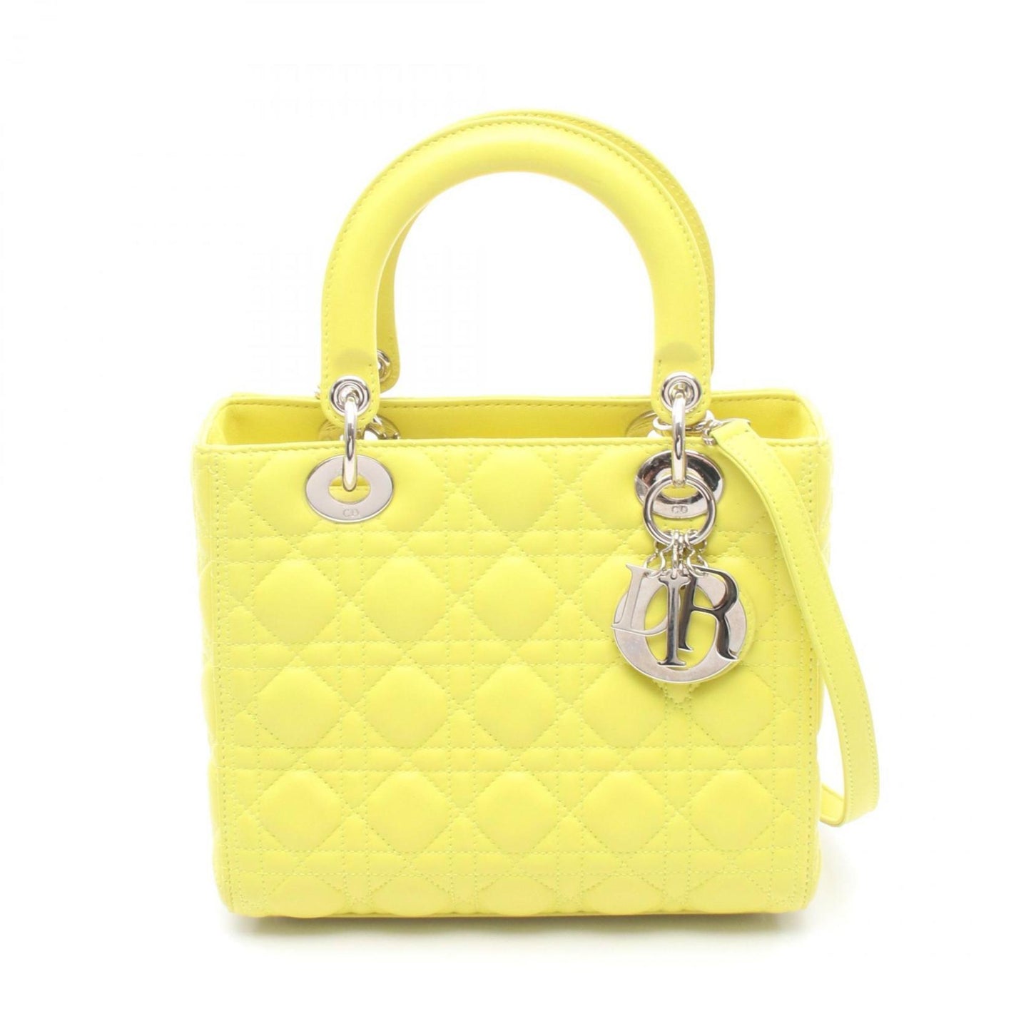 Dior Handbag Christian Lady Leather Yellow