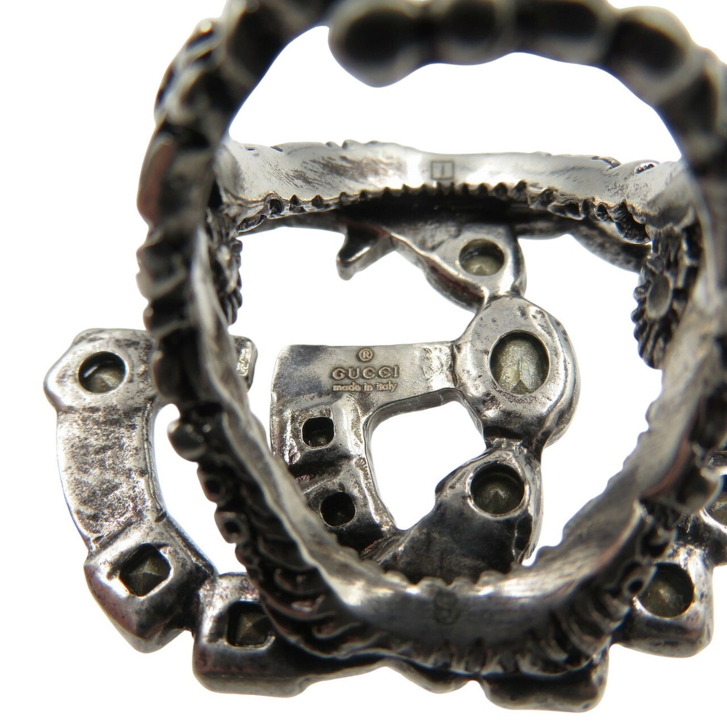 Gucci Silver Metal Rhinestone Band Ring