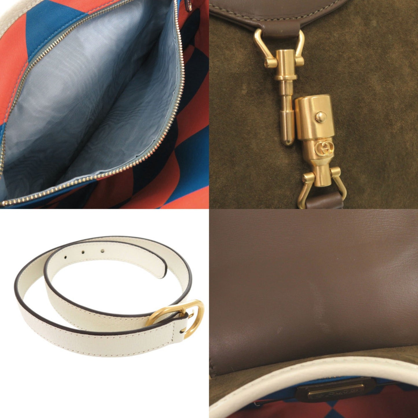Gucci Brown Ivory Khaki Leather Suede Shoulder Bag