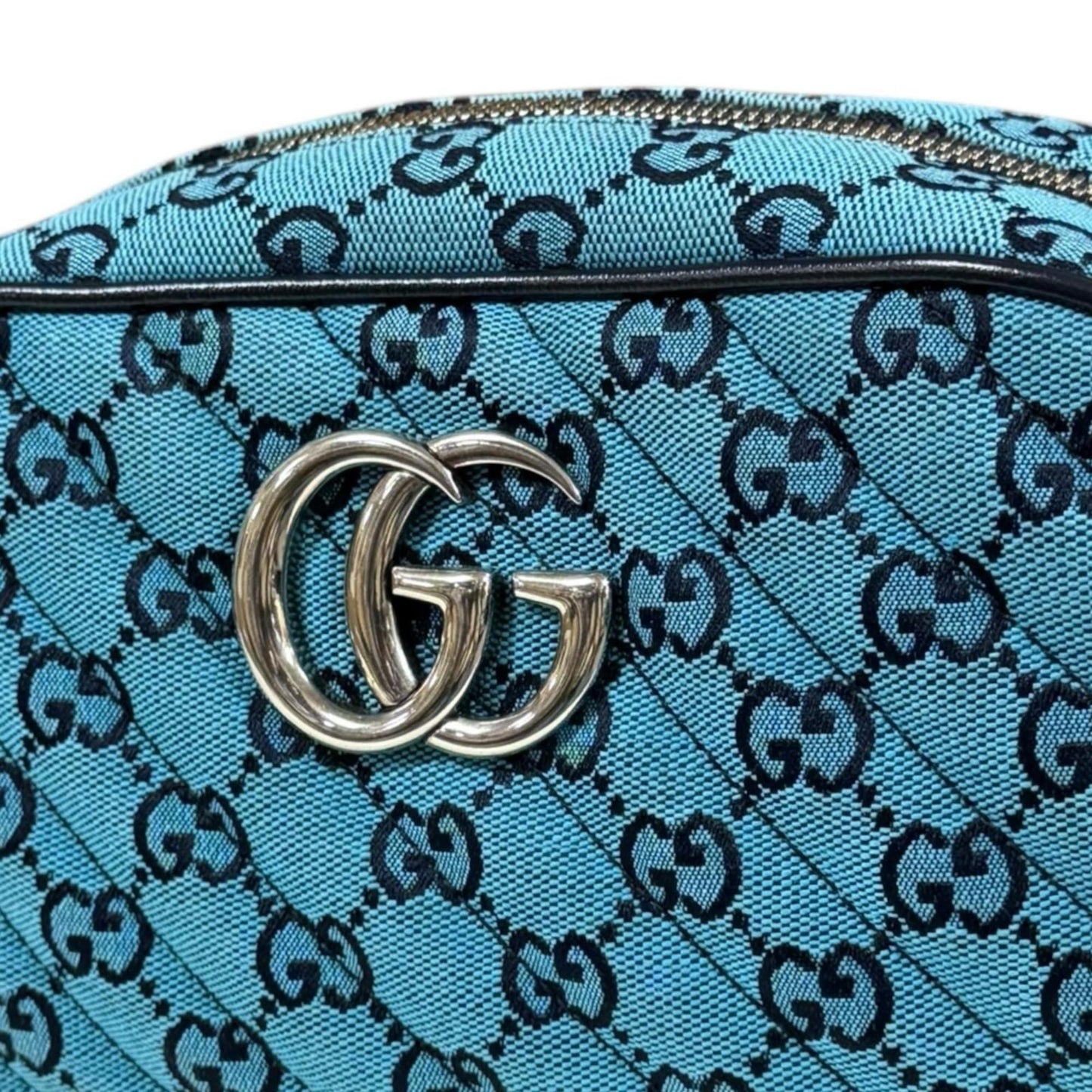 Gucci Gg Marmont Blue Navy Canvas Leather Shoulder Bag