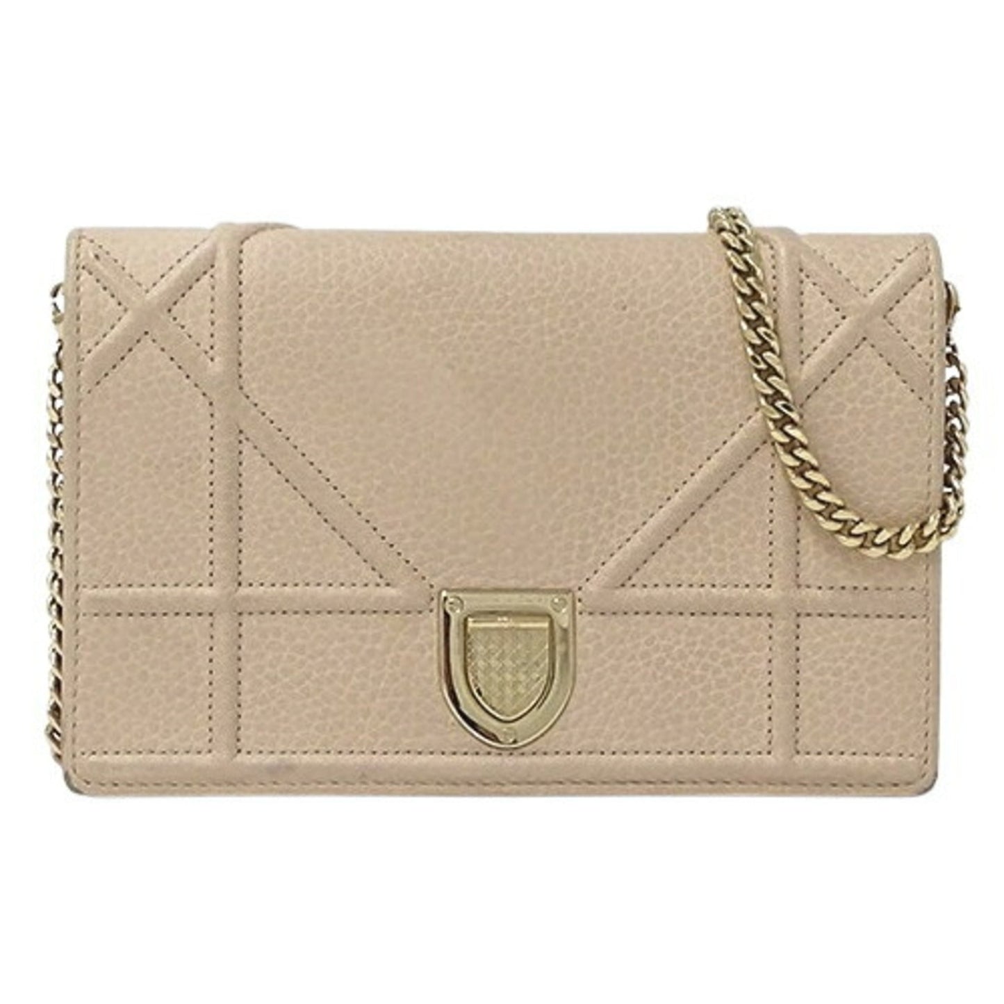 Dior Handbag Christian Clutch Bag Shoulder Bag Leather Beige Pink