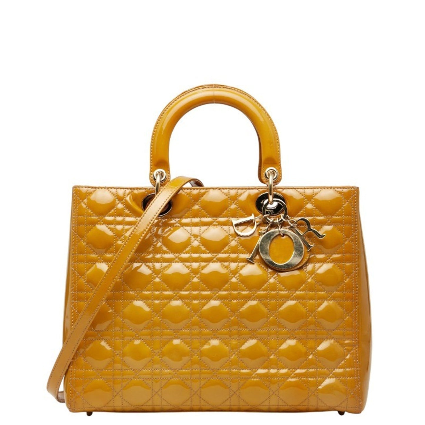 Dior Handbag Christian Lady Shoulder Bag 2 Leather Patent Yellow
