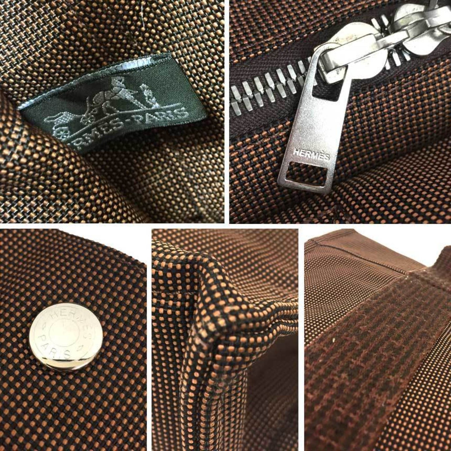 Hermes Tote Bag Canvas Nylon Brown Canvas Tote Bag