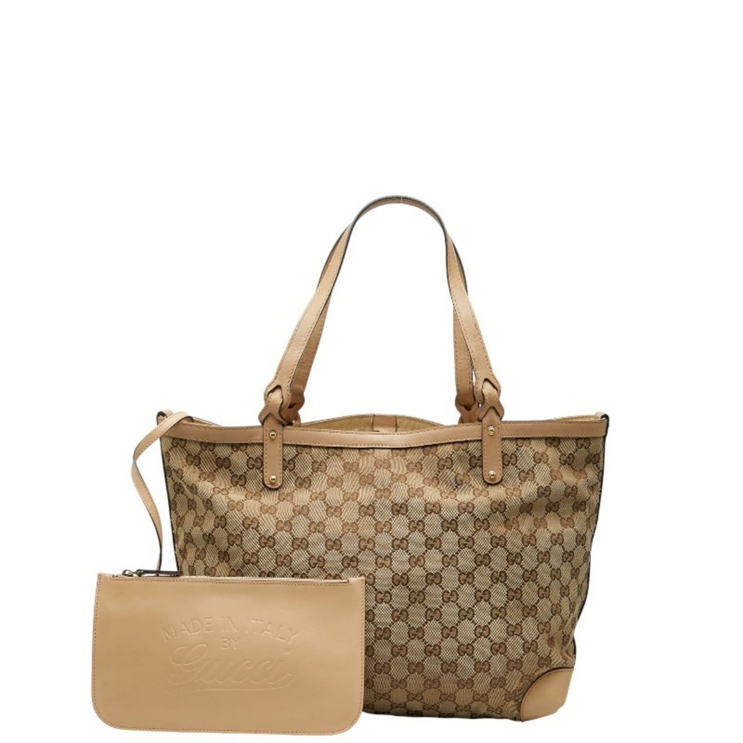 Gucci Gg Canvas Beige Brown Gg Canvas Leather Tote Bag