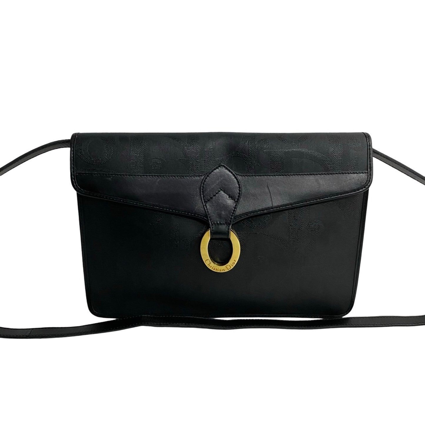 Dior Handbag Christian Pvc Pochette Shoulder Bag Leather Black