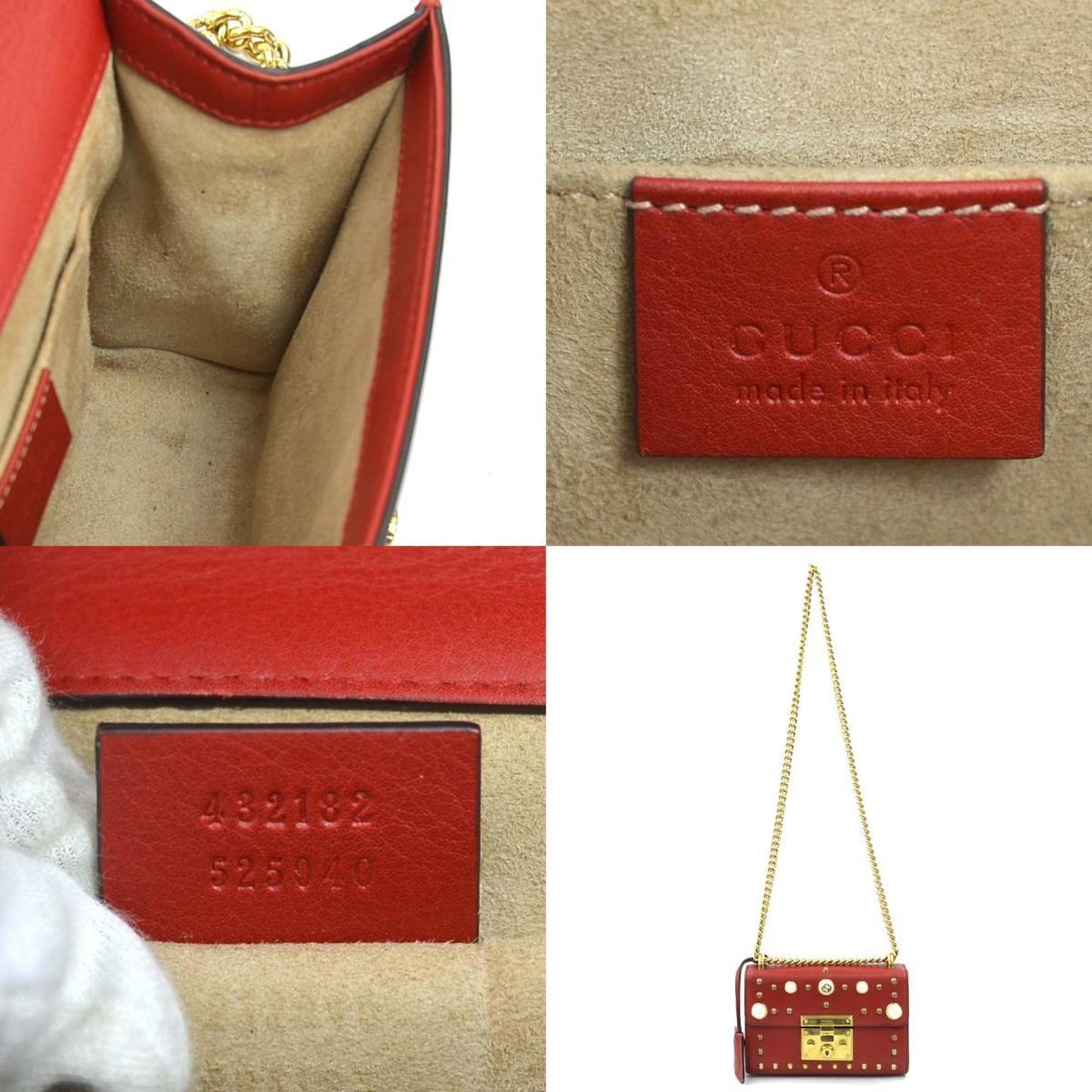Gucci Red Color Leather Artificial Pearl Metal Shoulder Bag
