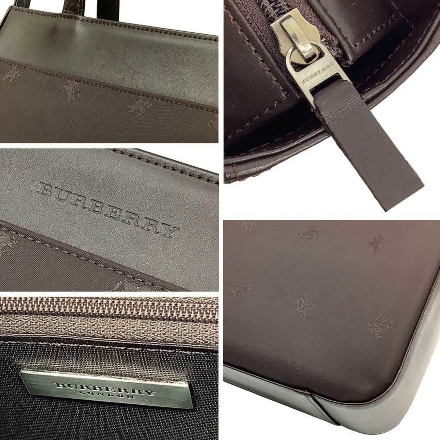 Burberry Handbag Tote Bag Leather Nylon Brown