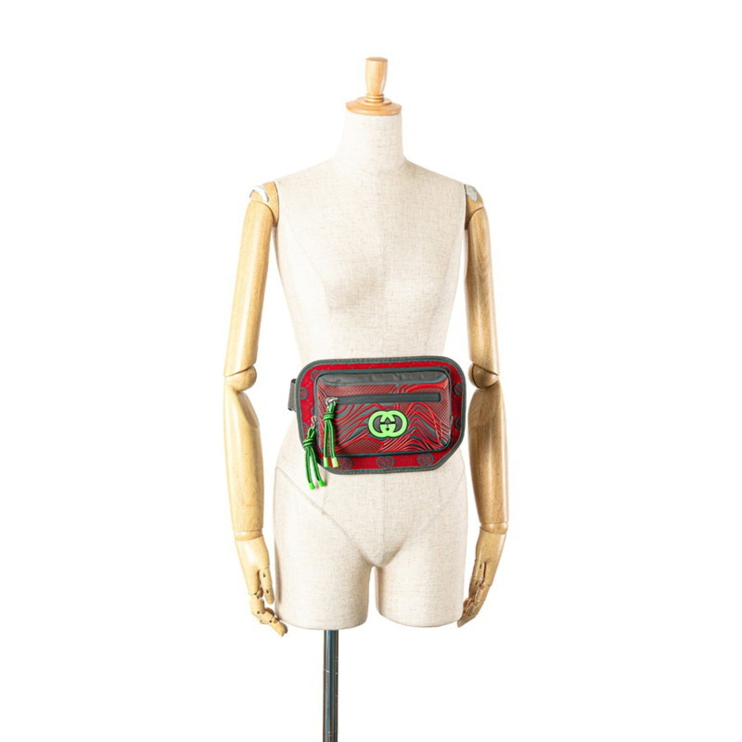 Gucci Gray Red Color Nylon Rubber Fanny Pack Sling Bag