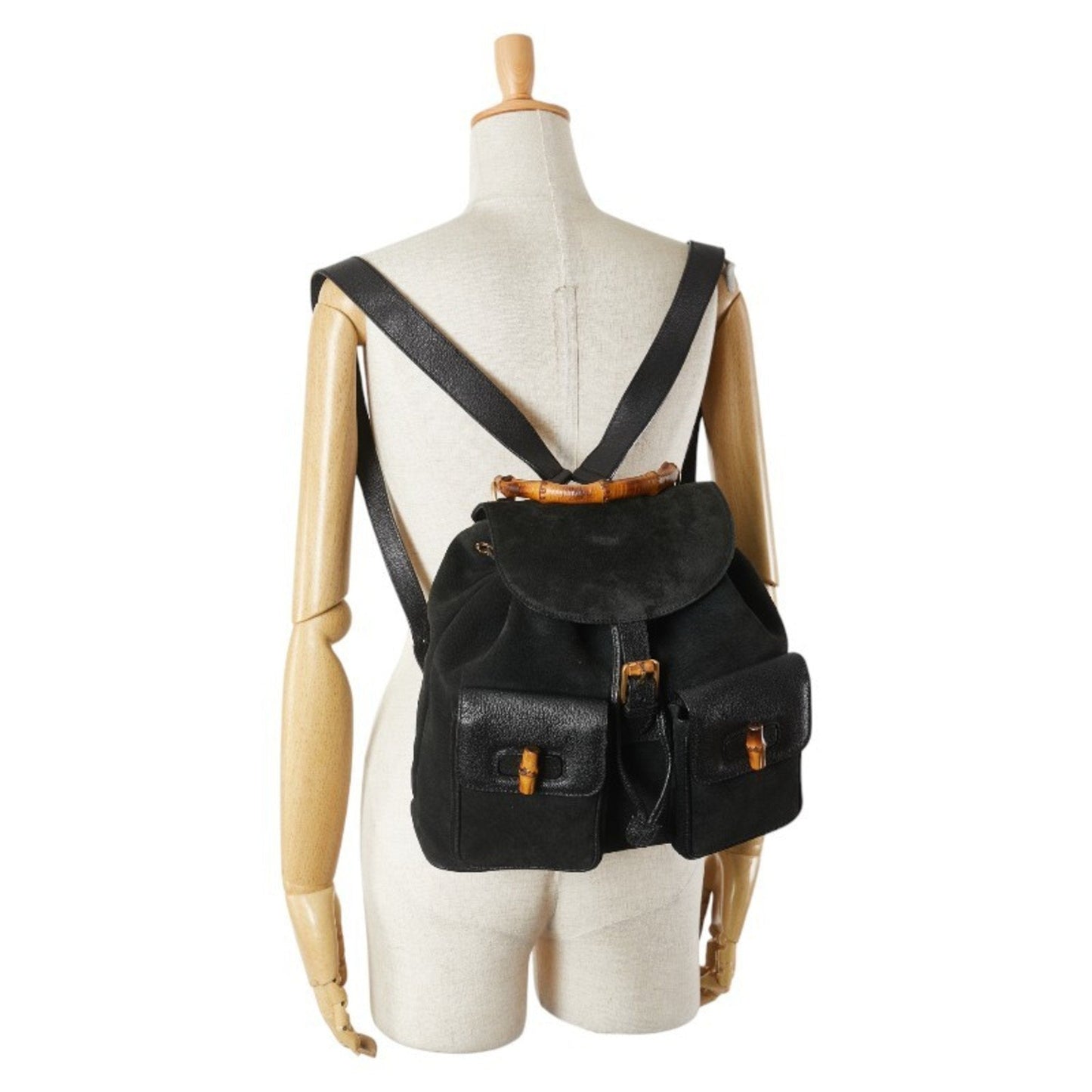 Gucci Bamboo Black Suede Leather Backpack