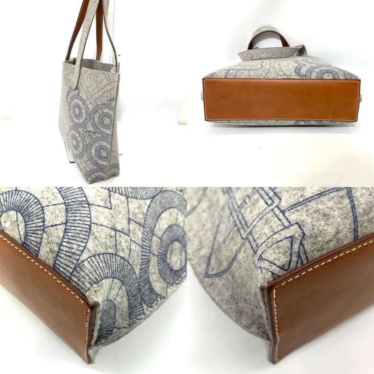 Hermes Karimi Felt Tote Bag Leather Gray