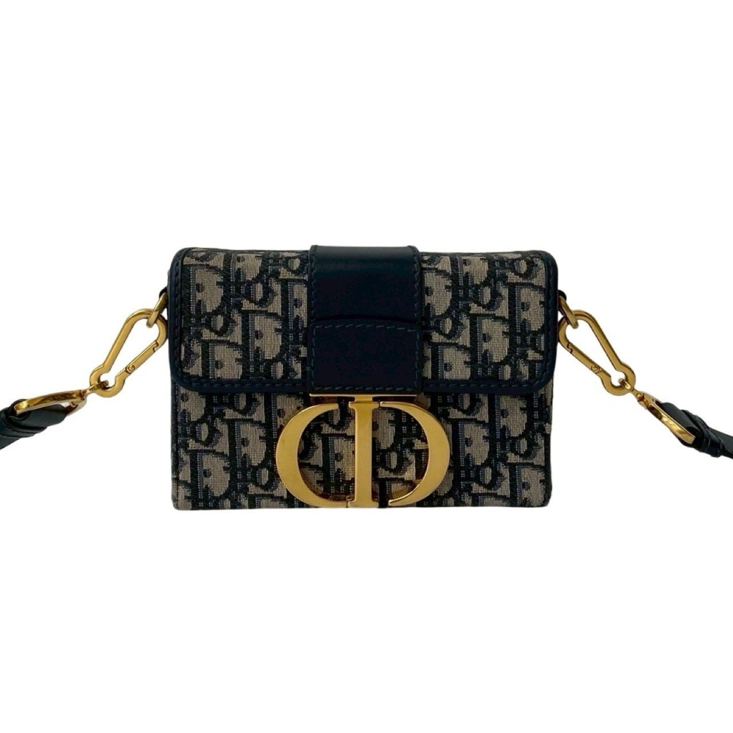 Dior Handbag Christian Shoulder Bag Leather Canvas Blue Canvas Shoulder Bag