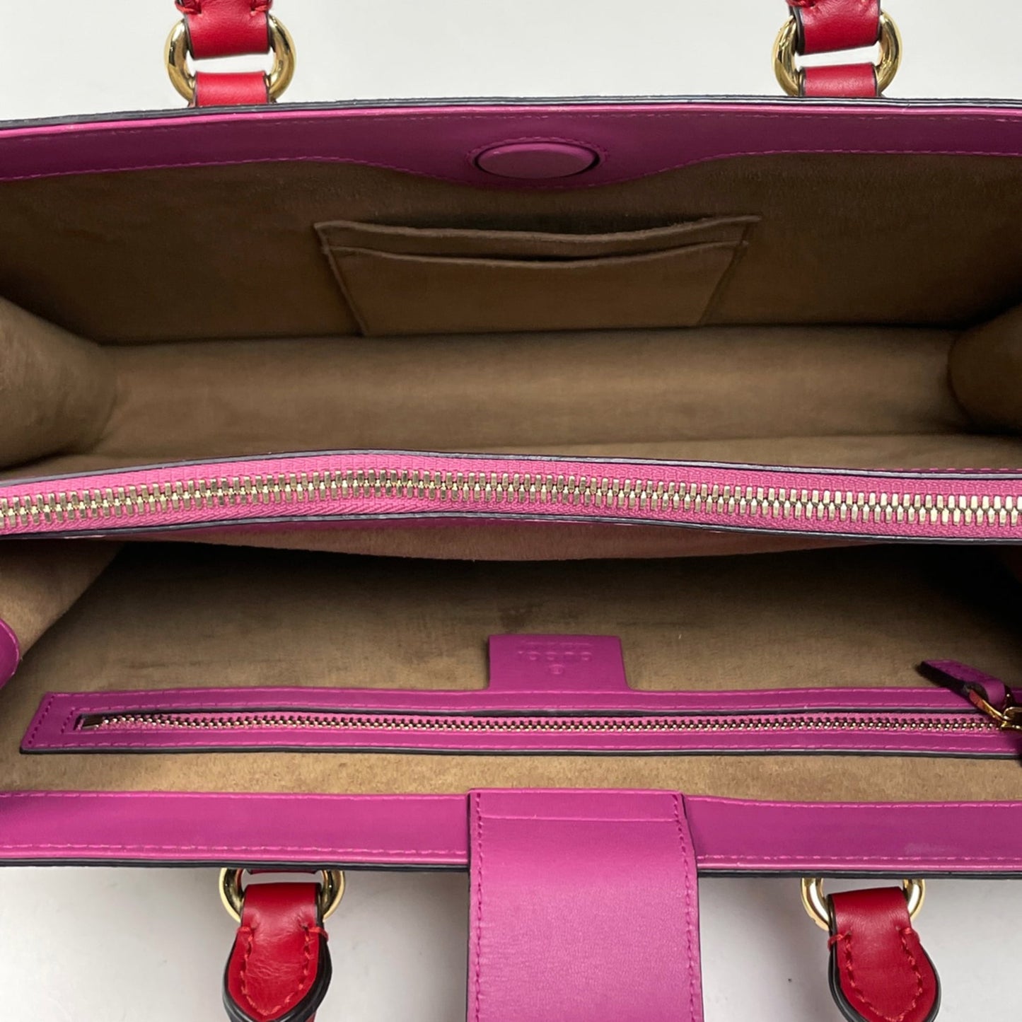 Gucci Brown Pink Red Color Coated Canvas Leather Handbag Shoulder Bag