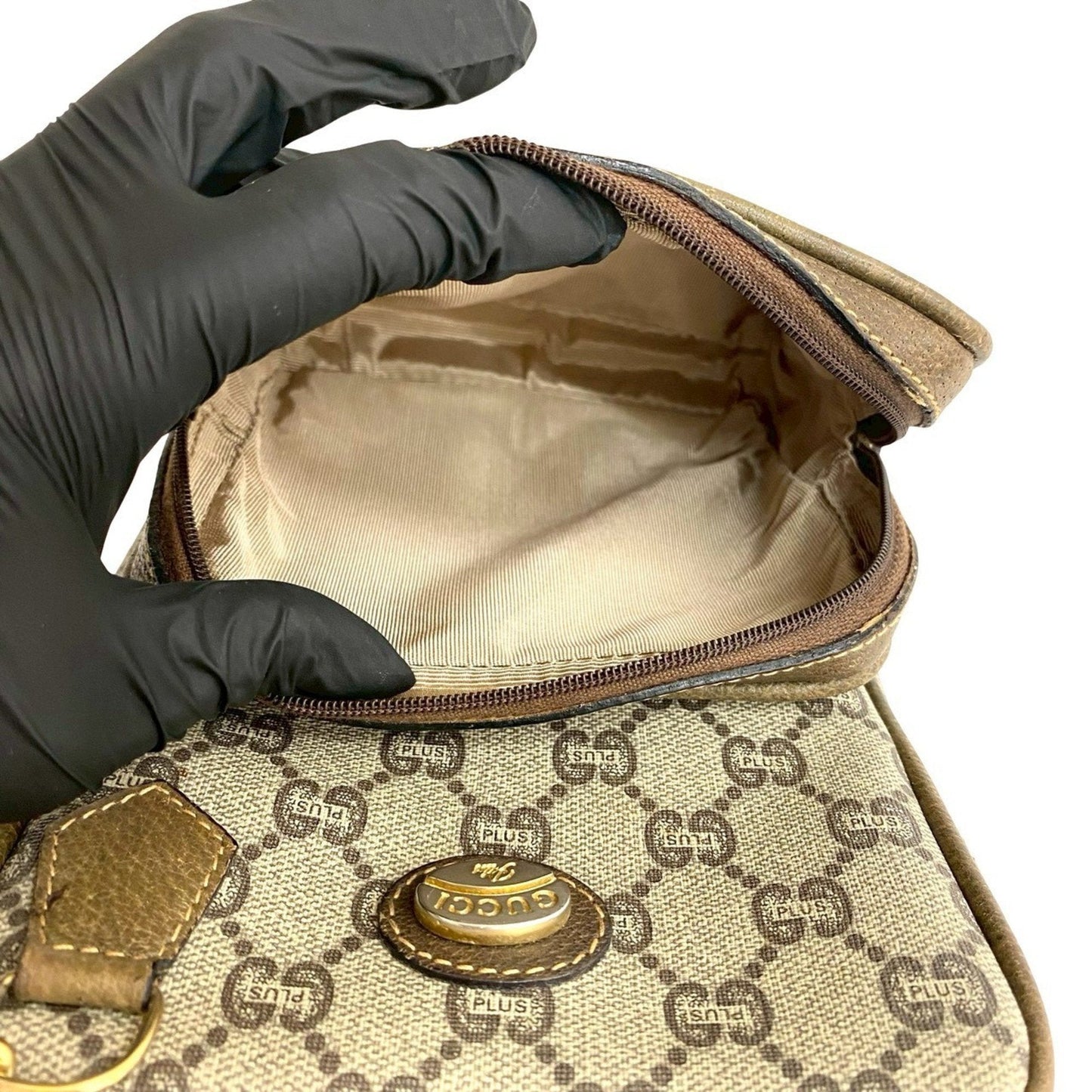 Gucci Brown Leather Pvc Pochette Shoulder Bag