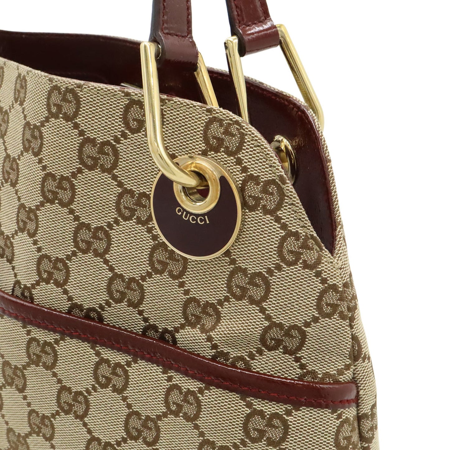 Gucci Beige Bordeaux Canvas Leather Shoulder Bag Tote Bag