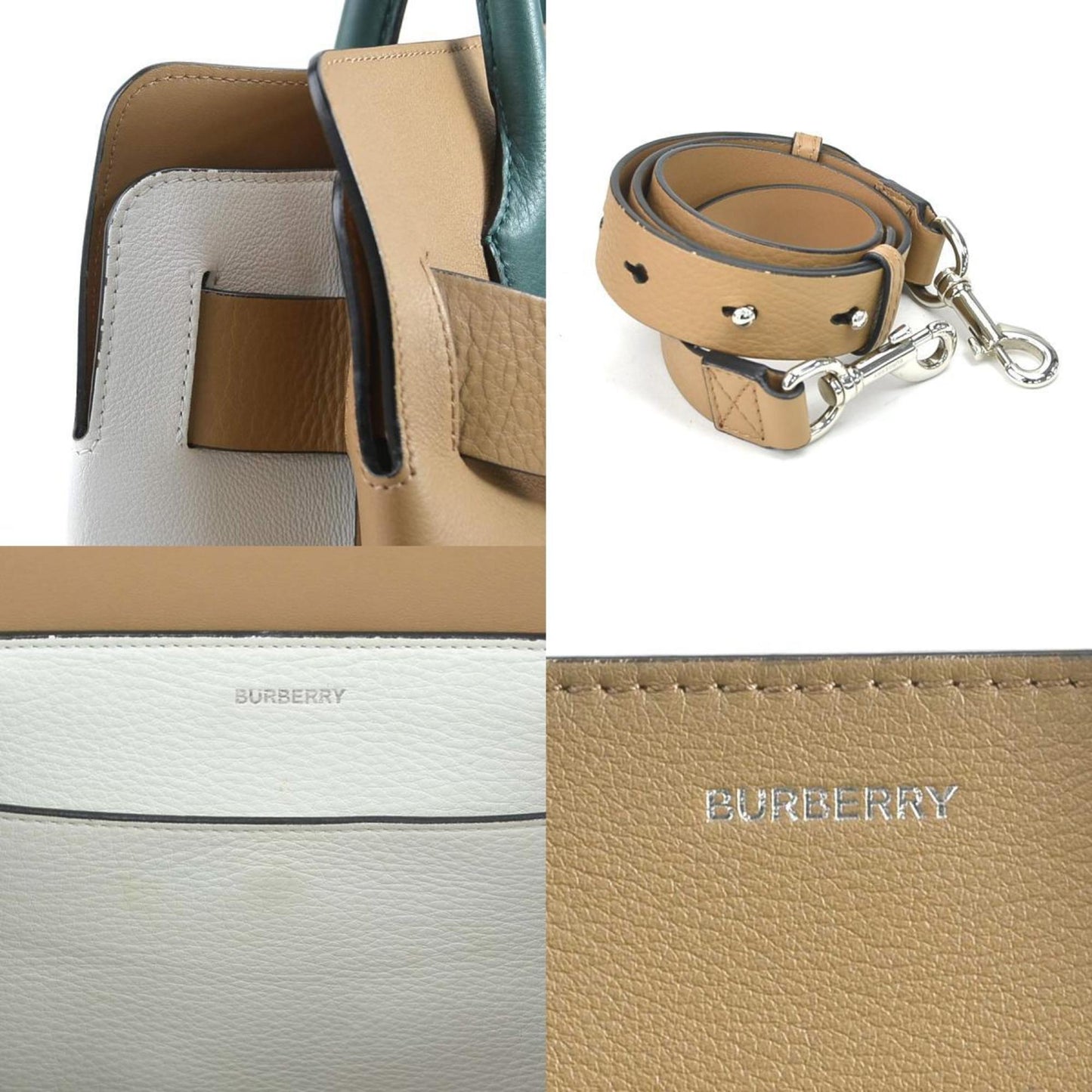 Burberry Handbag Shoulder Bag Leather White Beige