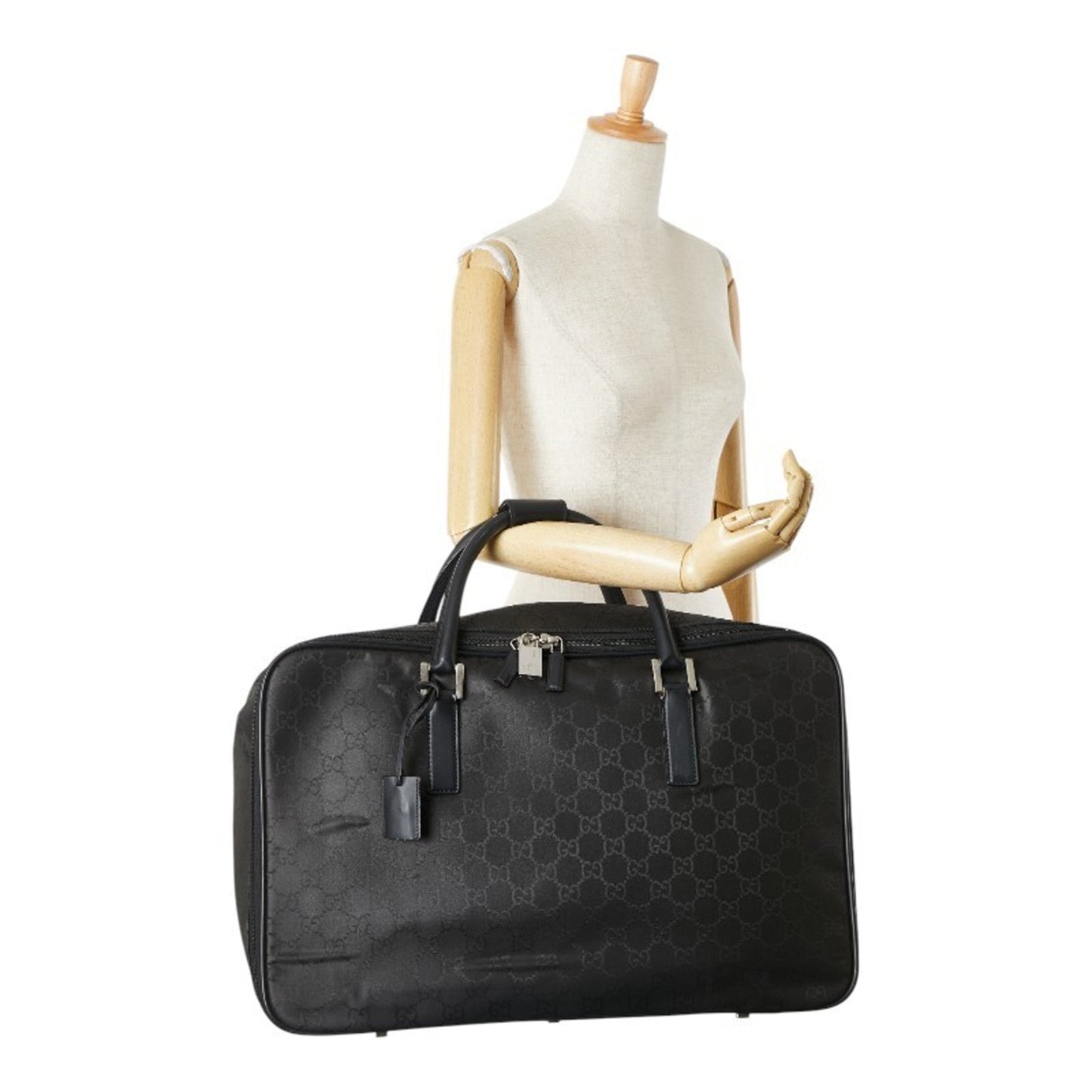 Gucci Black Nylon Leather Boston Bag