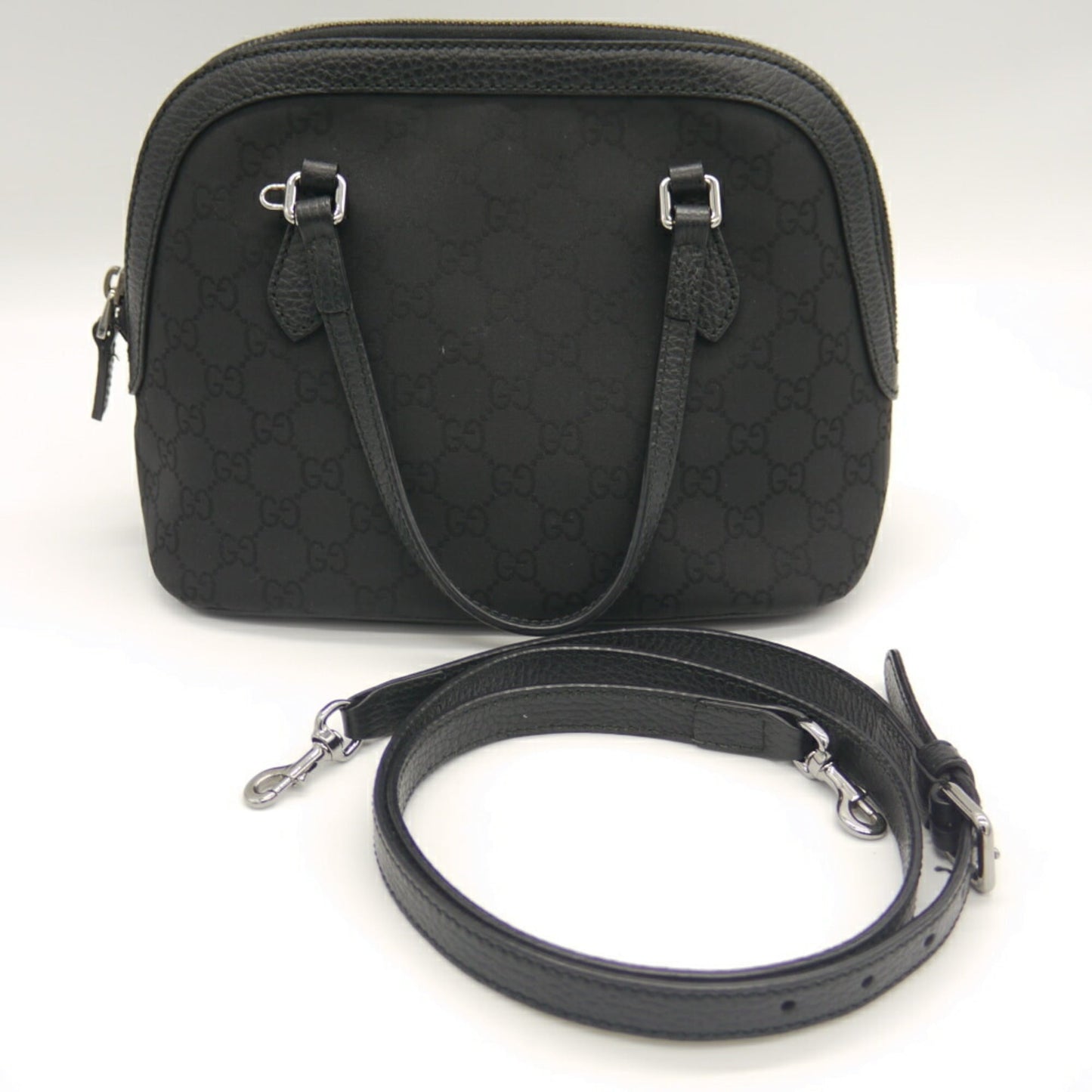 Gucci Black Nylon Leather Handbag Shoulder Bag