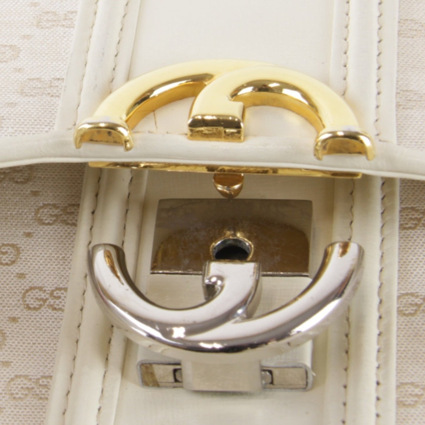 Gucci Microguccissima White Canvas Leather Shoulder Bag