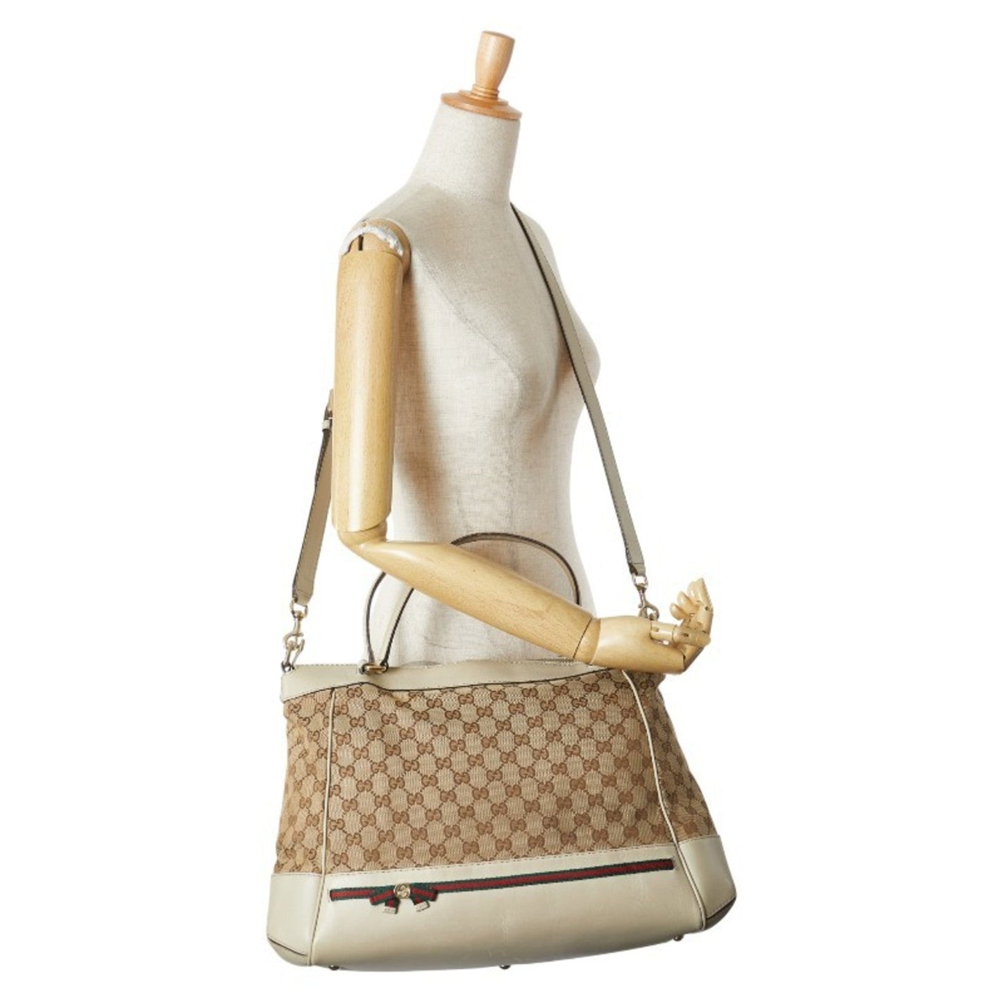 Gucci Gg Canvas Beige Gg Canvas Leather Shoulder Bag Tote Bag
