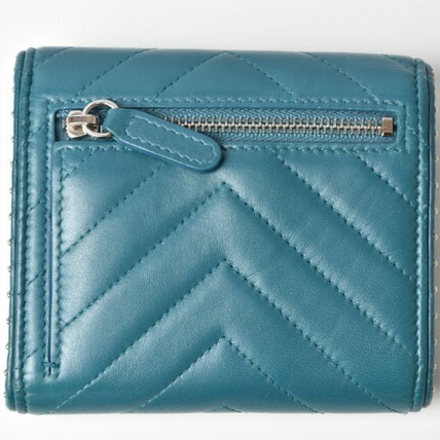 Chanel wallet chevron studs turquoise blue