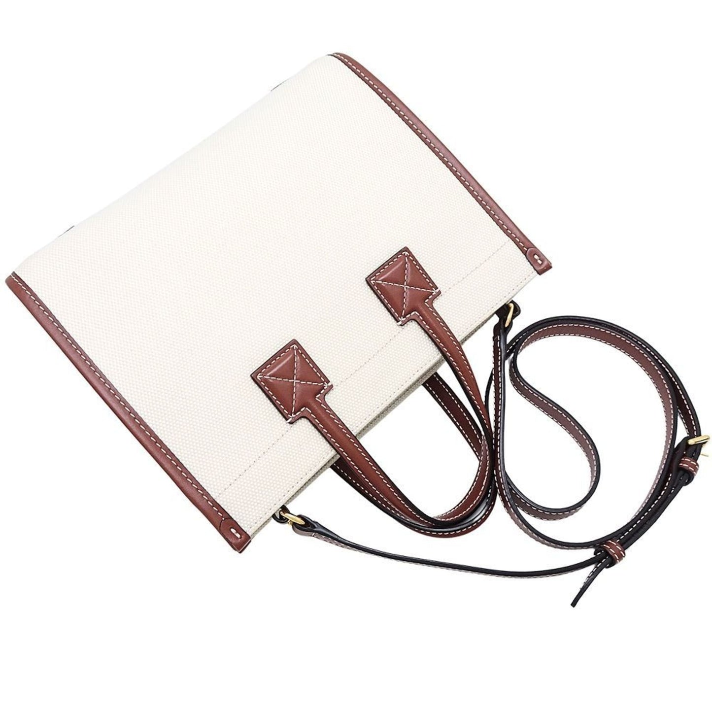 Burberry Ivory Shoulder Bag Leather Canvas Brown