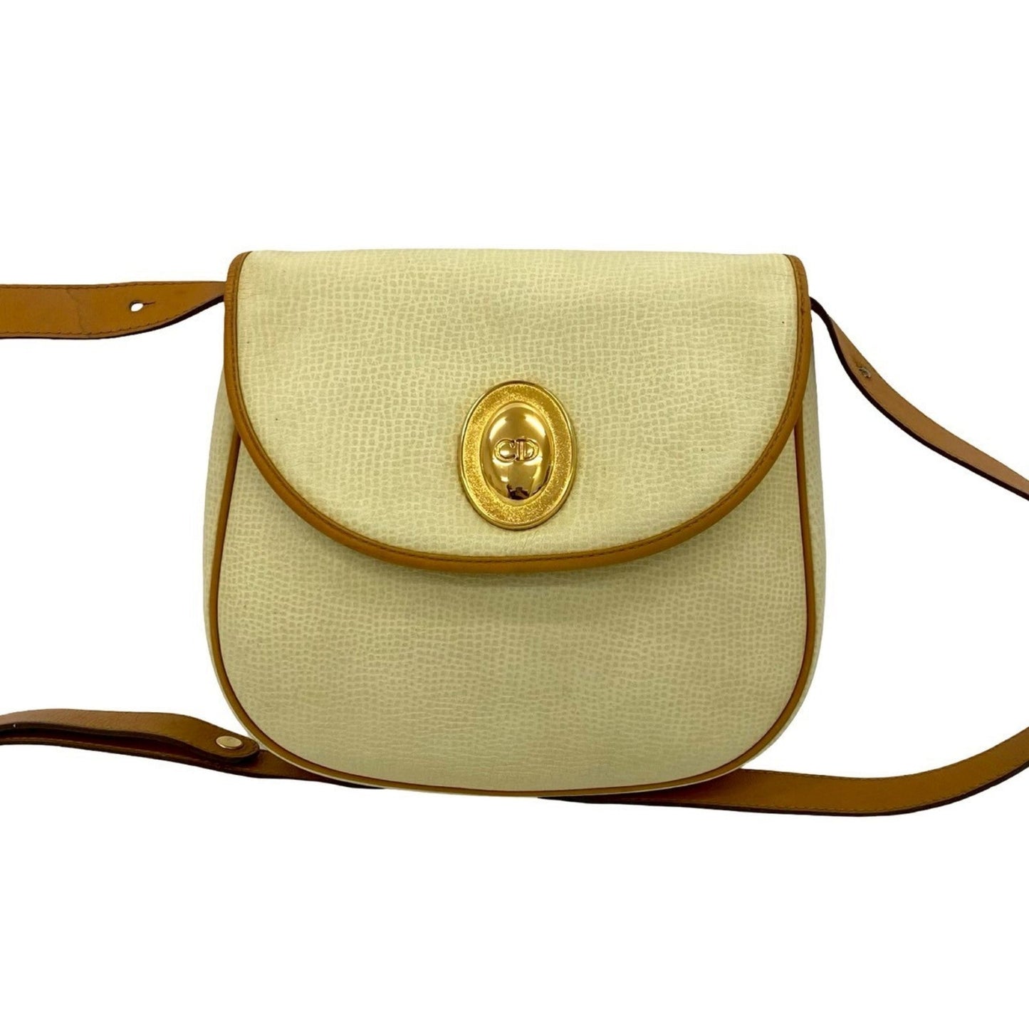 Dior Handbag Christian Pochette Shoulder Bag Leather White Brown