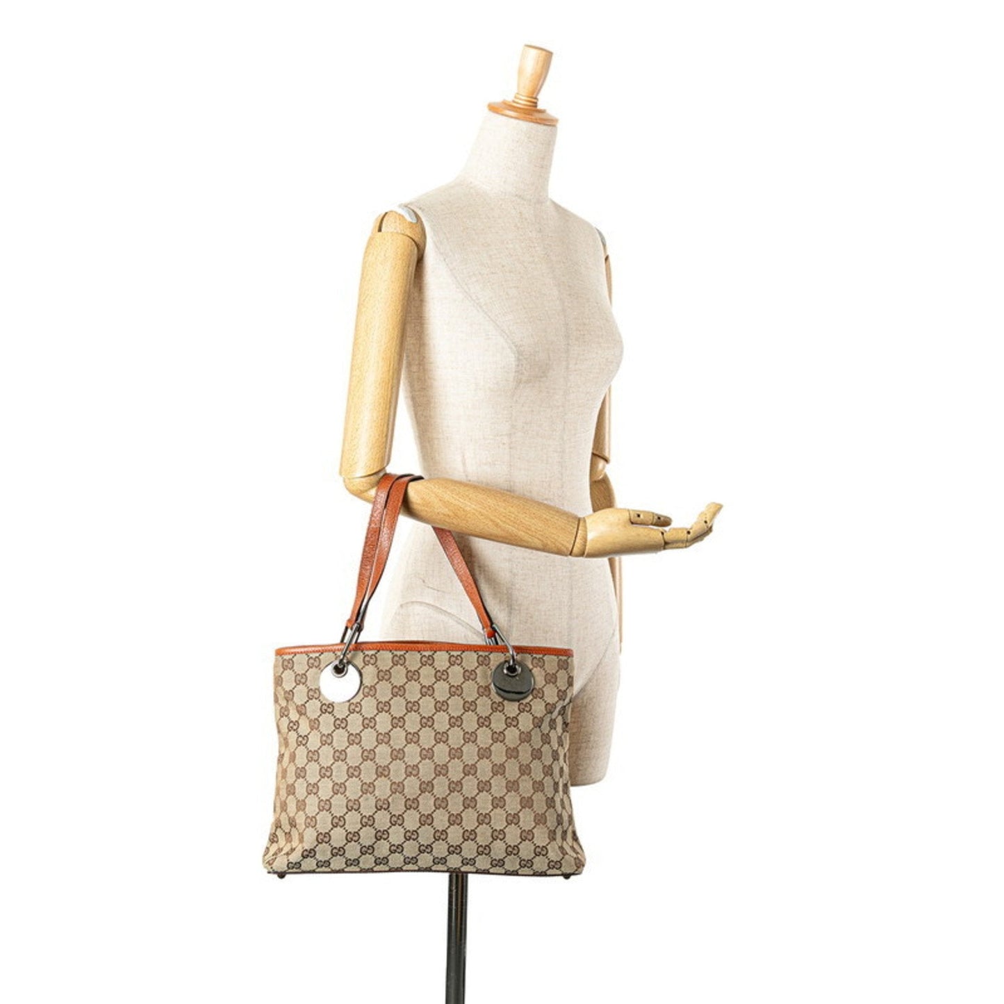Gucci Beige Brown Canvas Leather Shoulder Bag Tote Bag