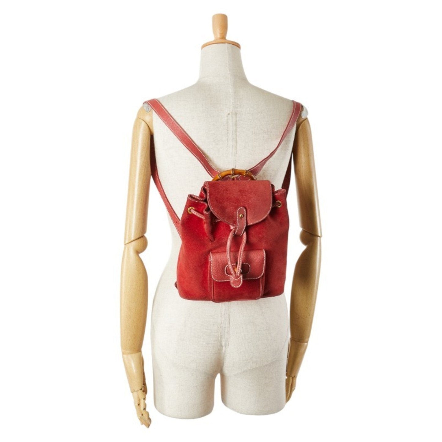 Gucci Bamboo Red Color Suede Leather Backpack