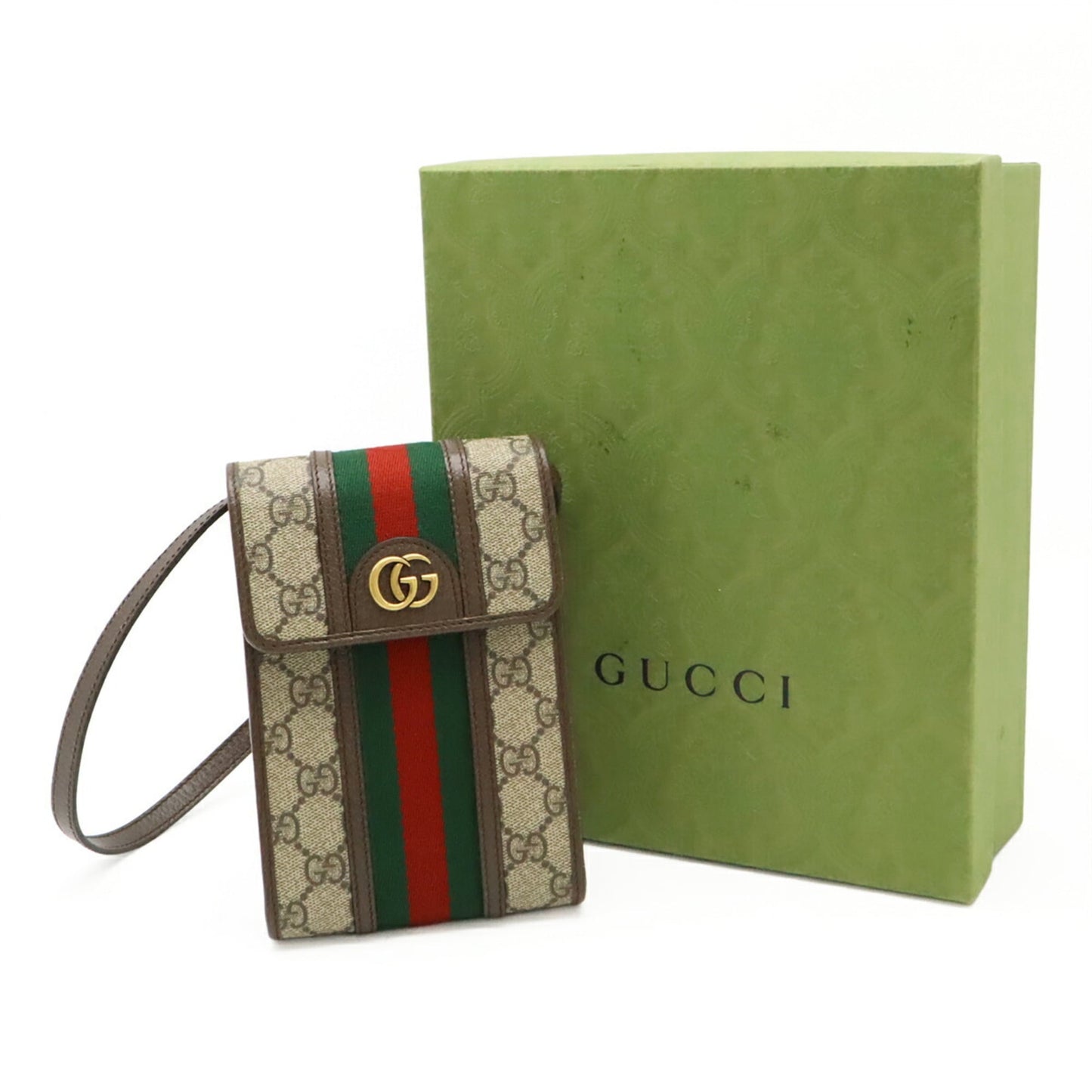 Gucci Beige Brown Green Red Color Gg Supreme Canvas Leather Pochette Shoulder Bag