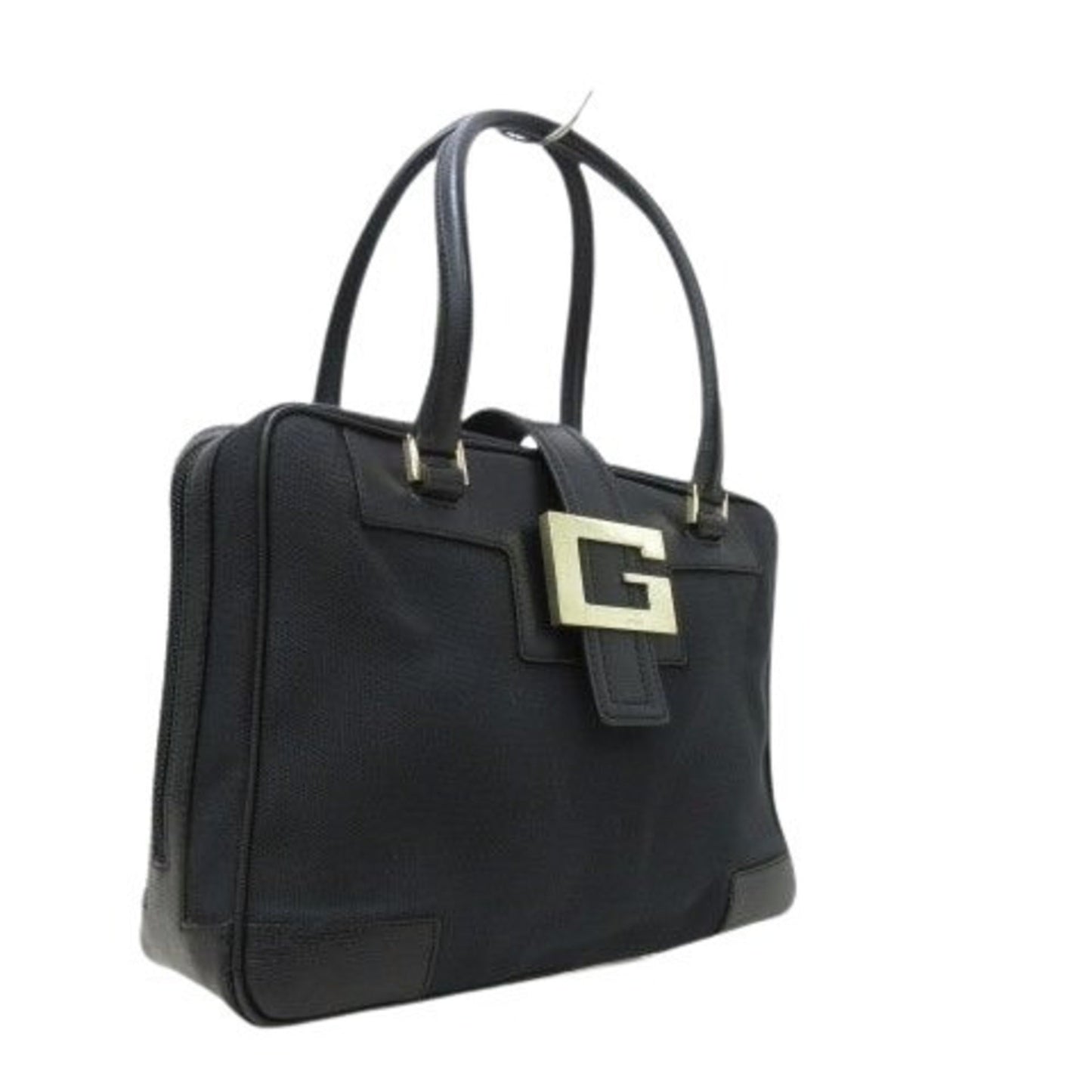 Gucci Black Canvas Leather Handbag Shoulder Bag Tote Bag
