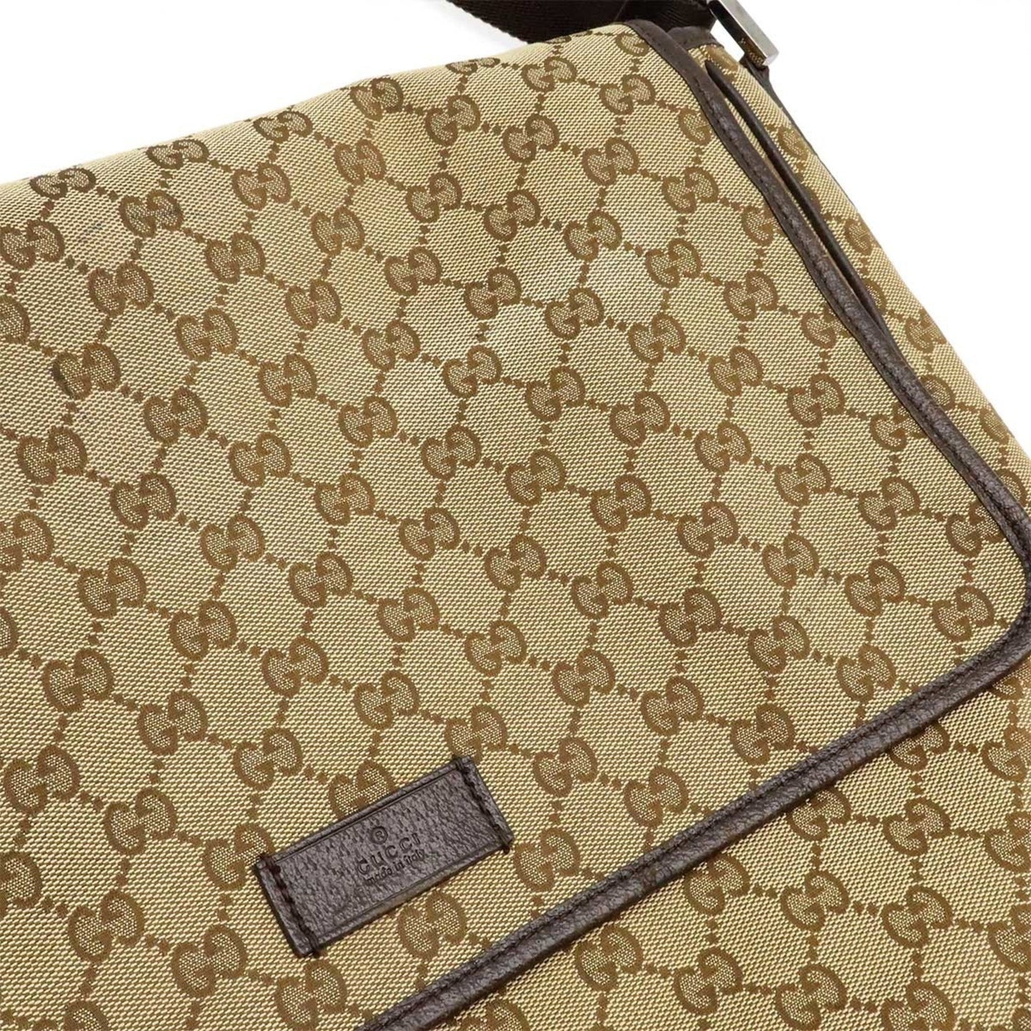 Gucci Beige Dark Brown Khaki Gg Canvas Leather Shoulder Bag