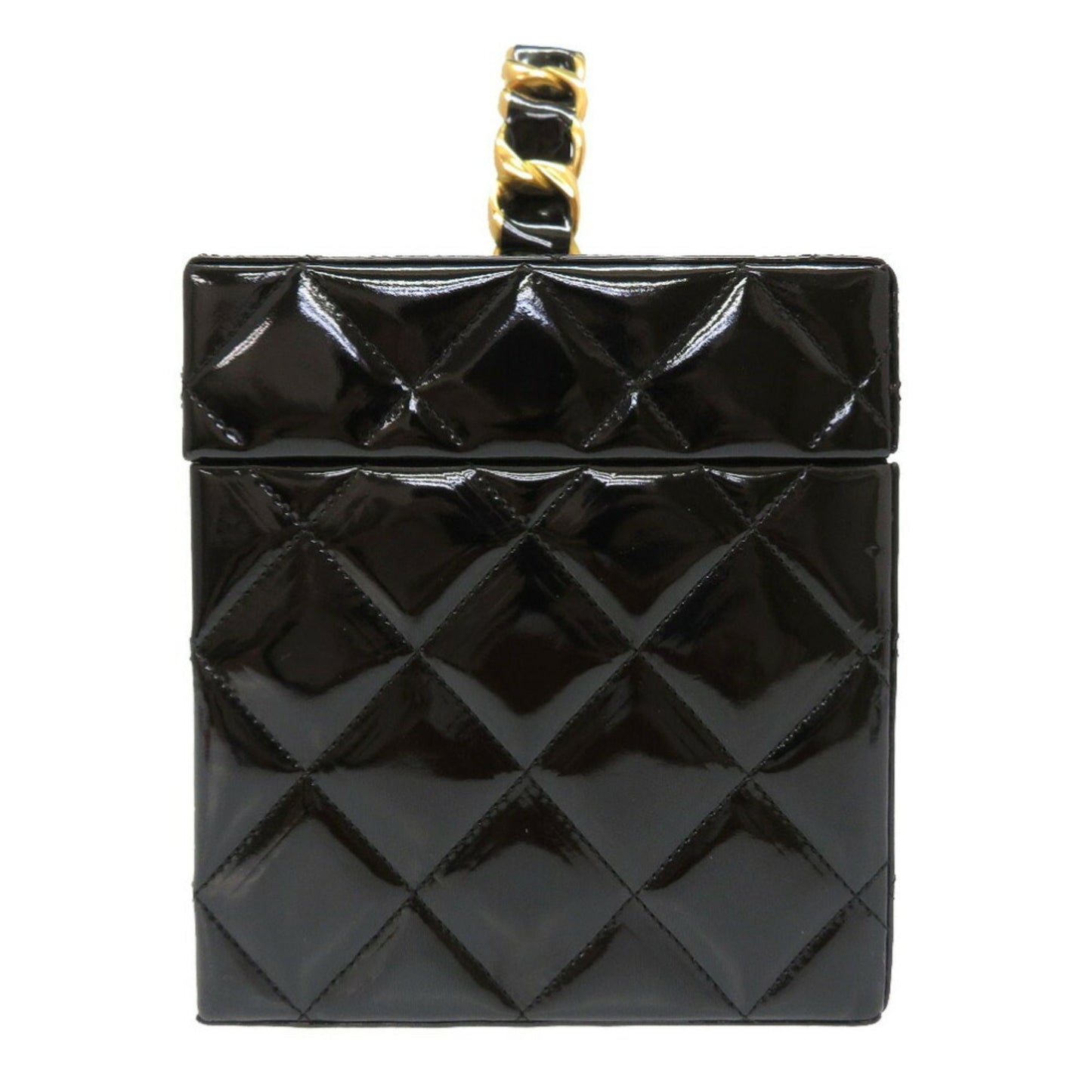 Chanel Matrasse Enamel Black 2nd Gold Metal Fittings Coco Mark Turn Lock Vanity Bag 0032 CHANEL