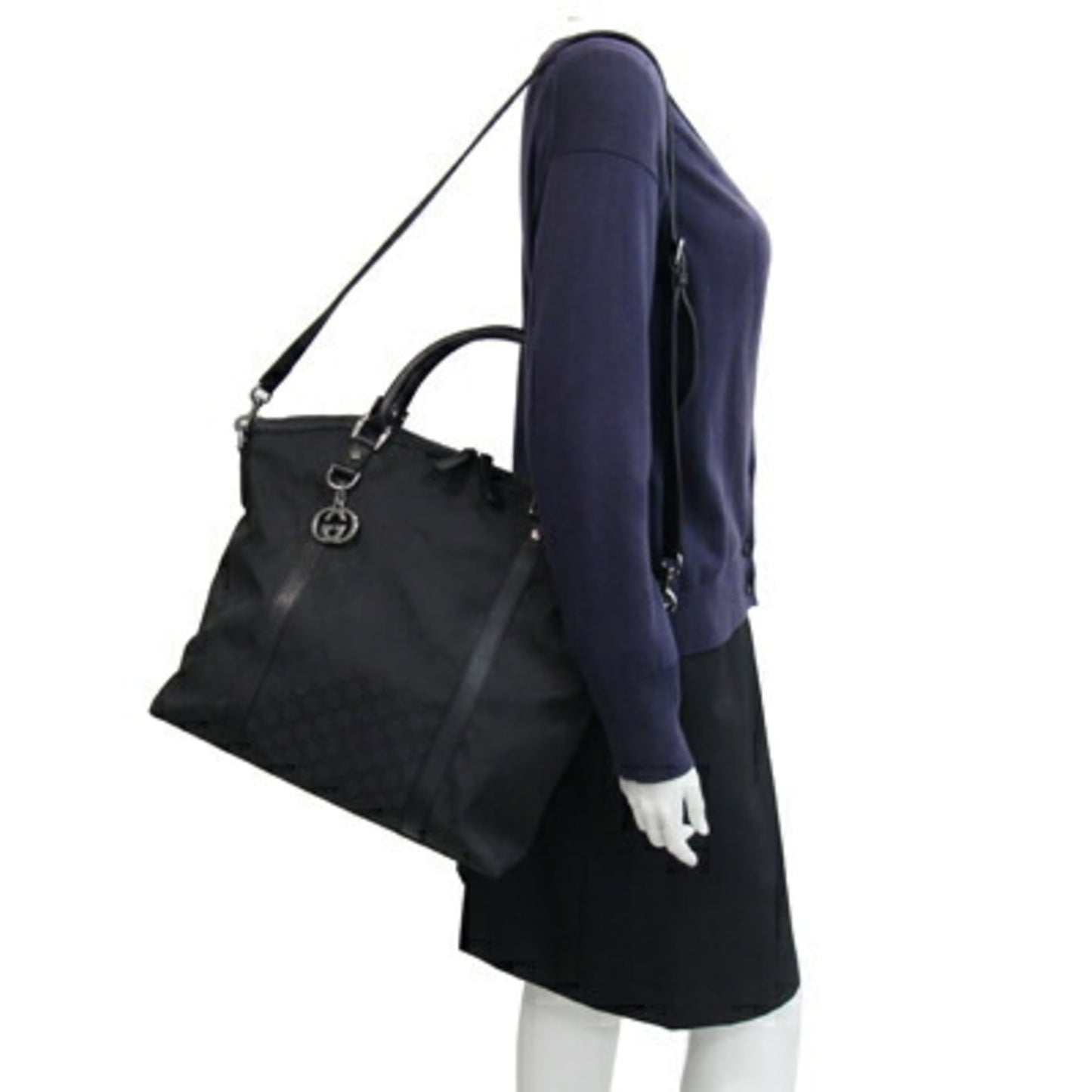 Gucci Black Nylon Leather Handbag Tote Bag