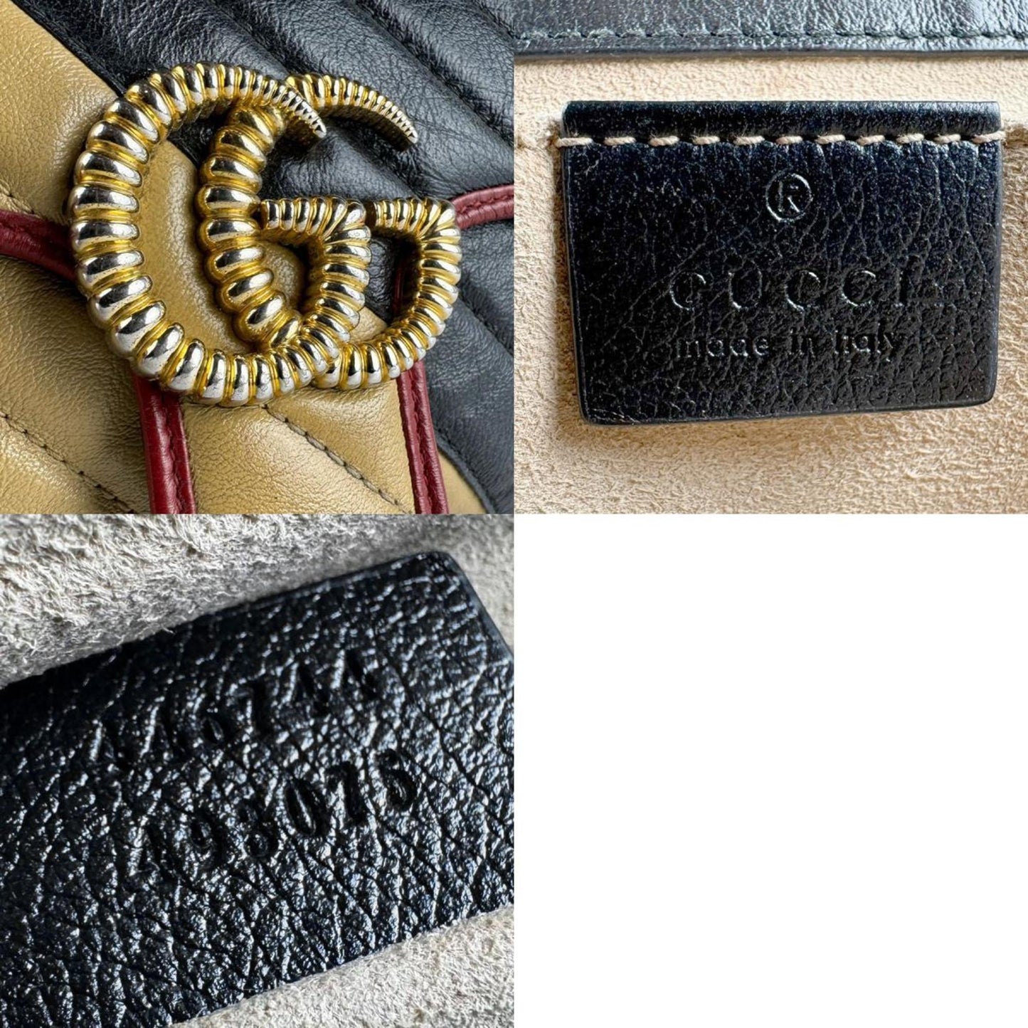 Gucci Beige Black Gold Leather Metal Shoulder Bag
