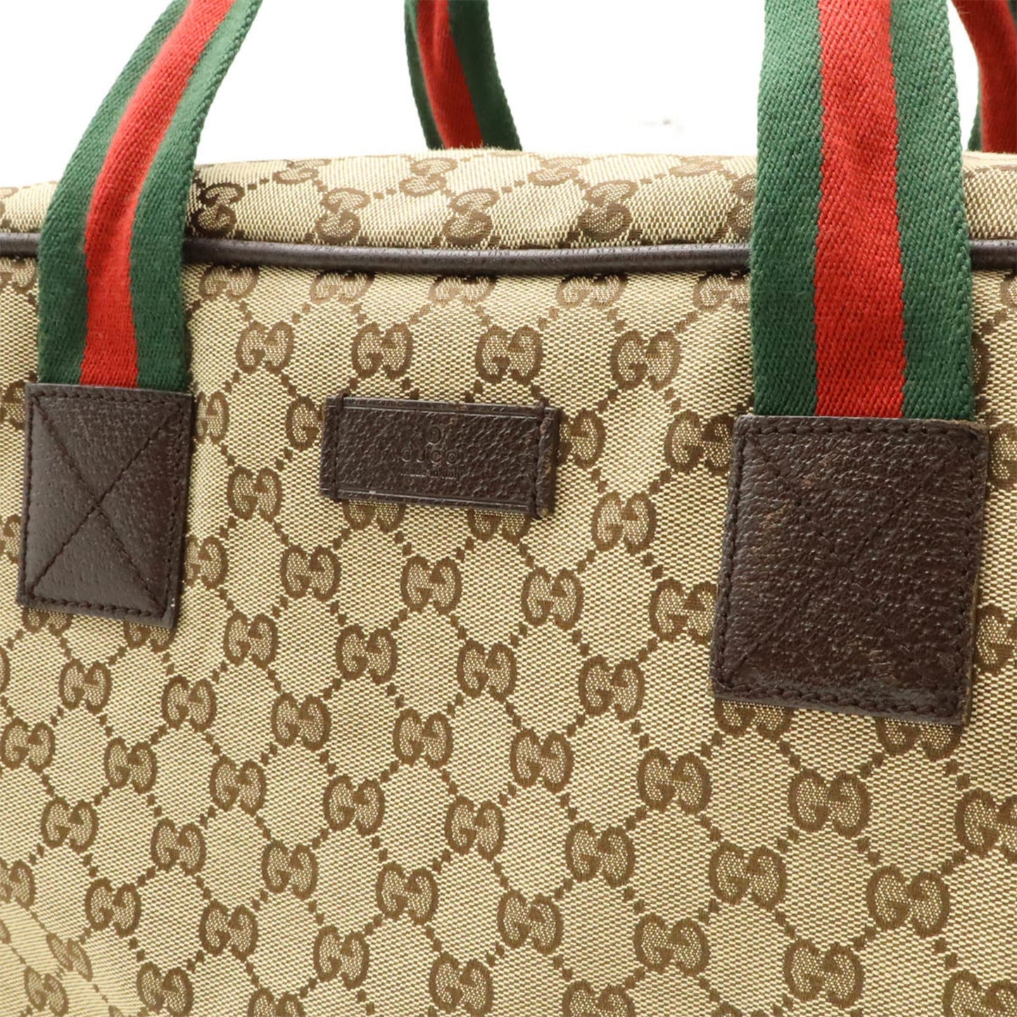 Gucci Beige Green Red Color Canvas Leather Boston Bag Shoulder Bag