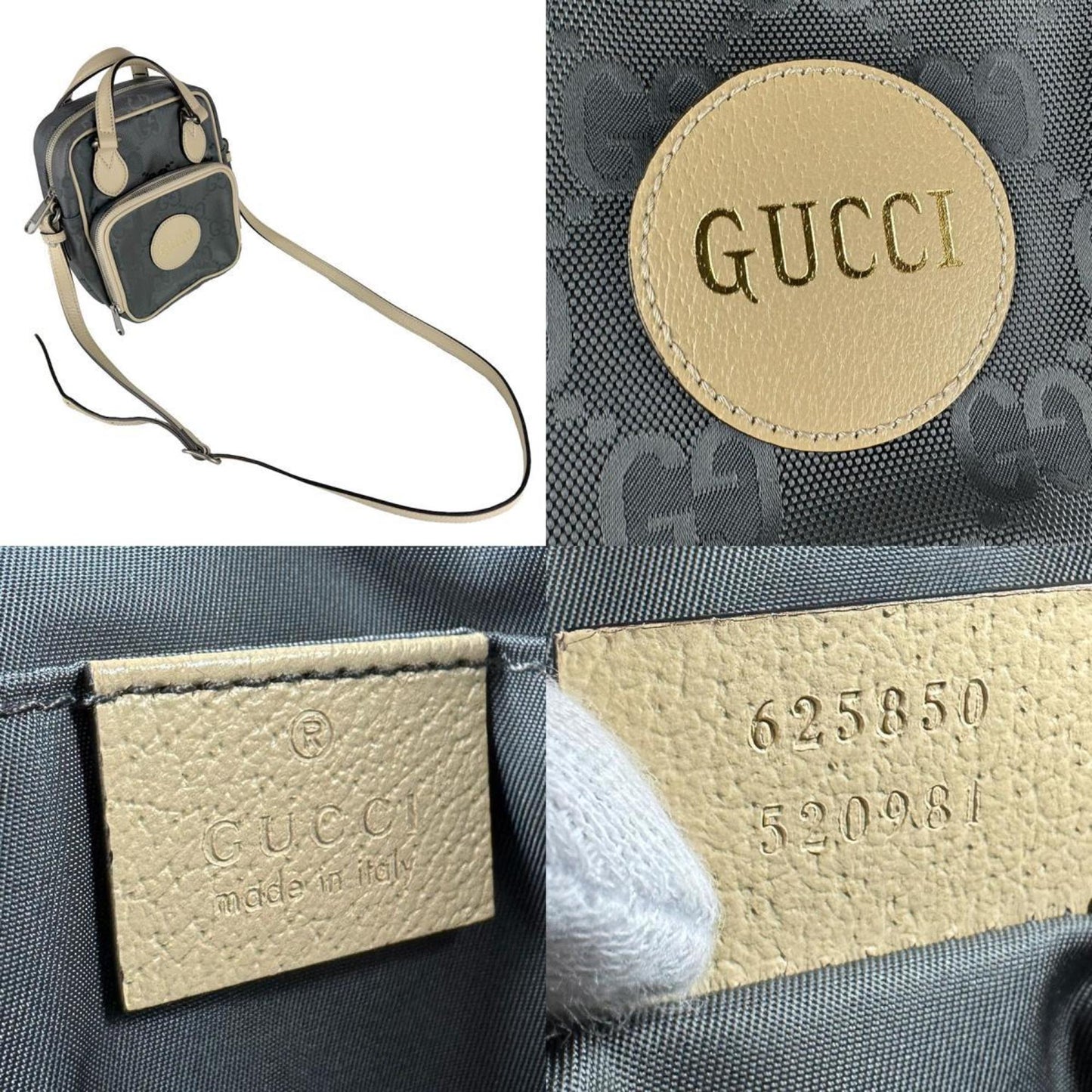 Gucci Beige Gray Nylon Leather Handbag Shoulder Bag