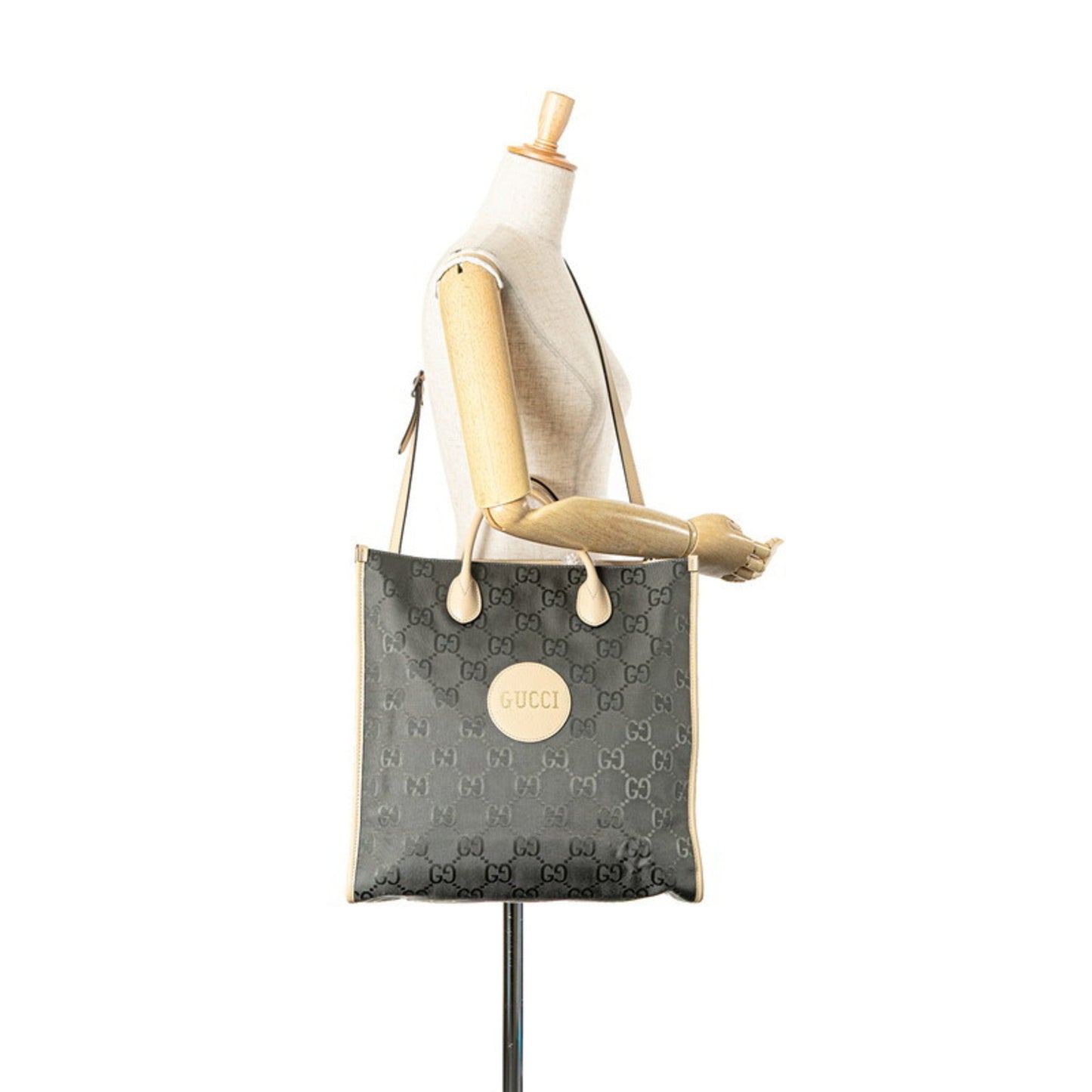 Gucci Beige Gray Nylon Leather Handbag Shoulder Bag