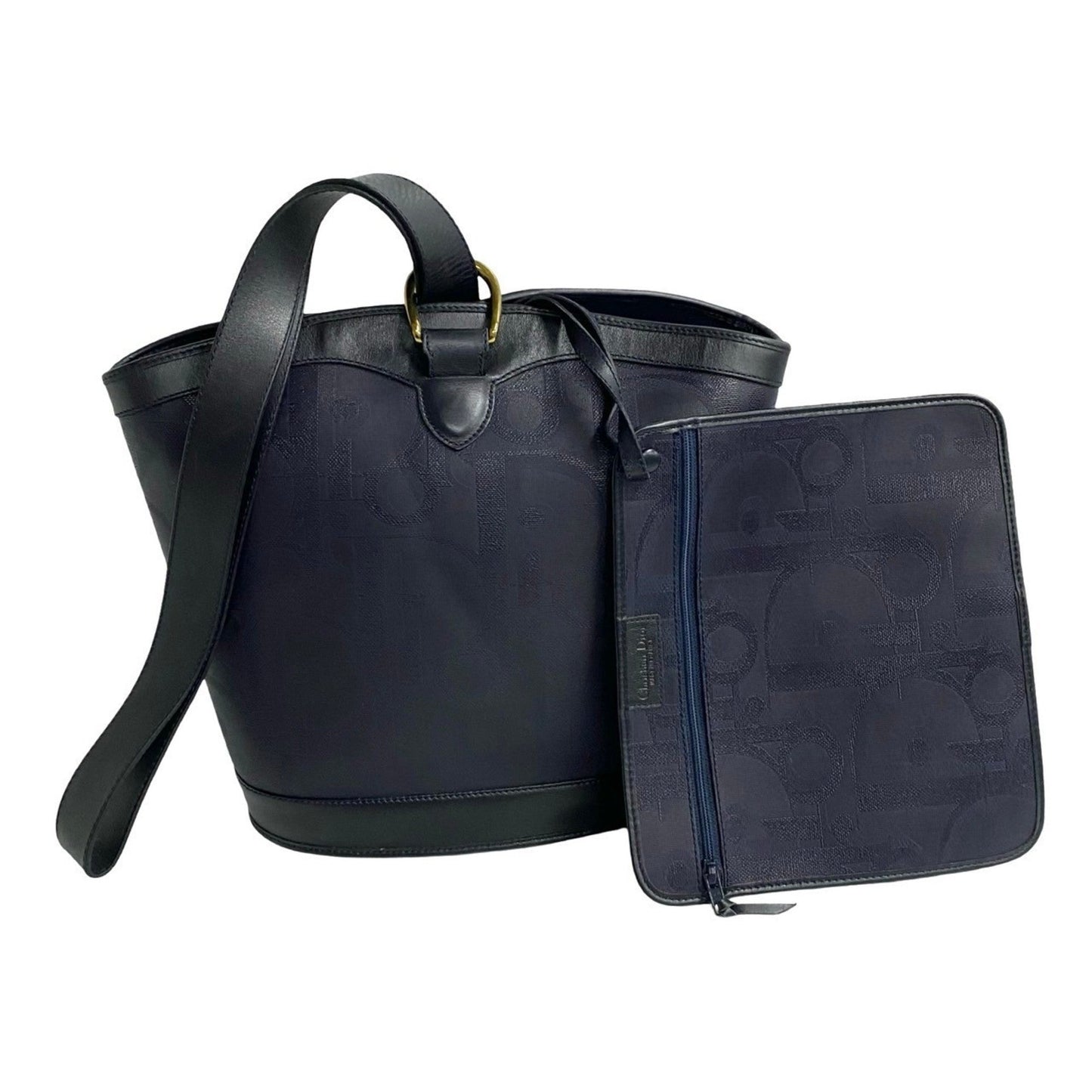 Dior Handbag Christian Pvc Shoulder Bag Tote Bag Leather Blue Navy