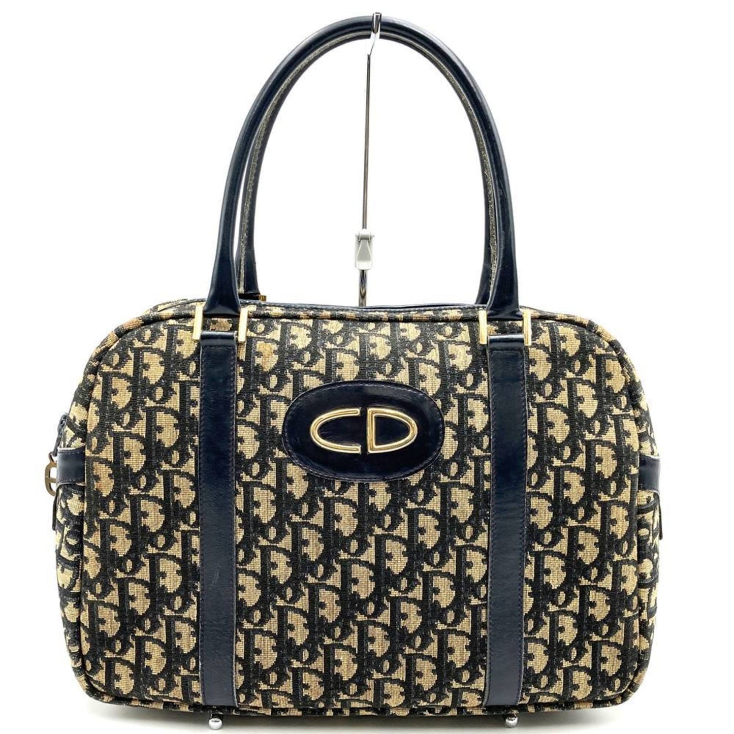 Dior Handbag Christian Boston Bag Canvas Blue Navy