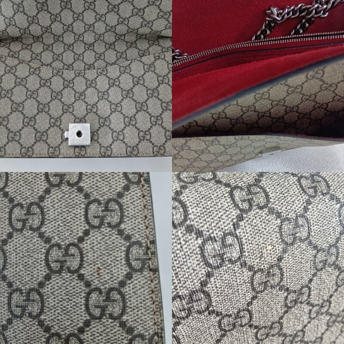 Gucci Beige Red Color Gg Supreme Leather Shoulder Bag