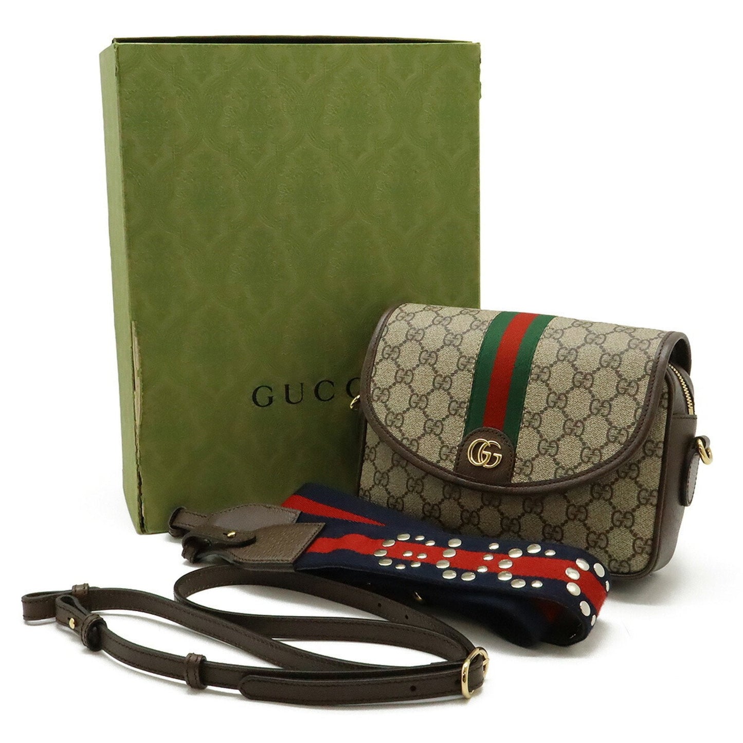 Gucci Beige Brown Green Red Color Gg Supreme Leather Shoulder Bag