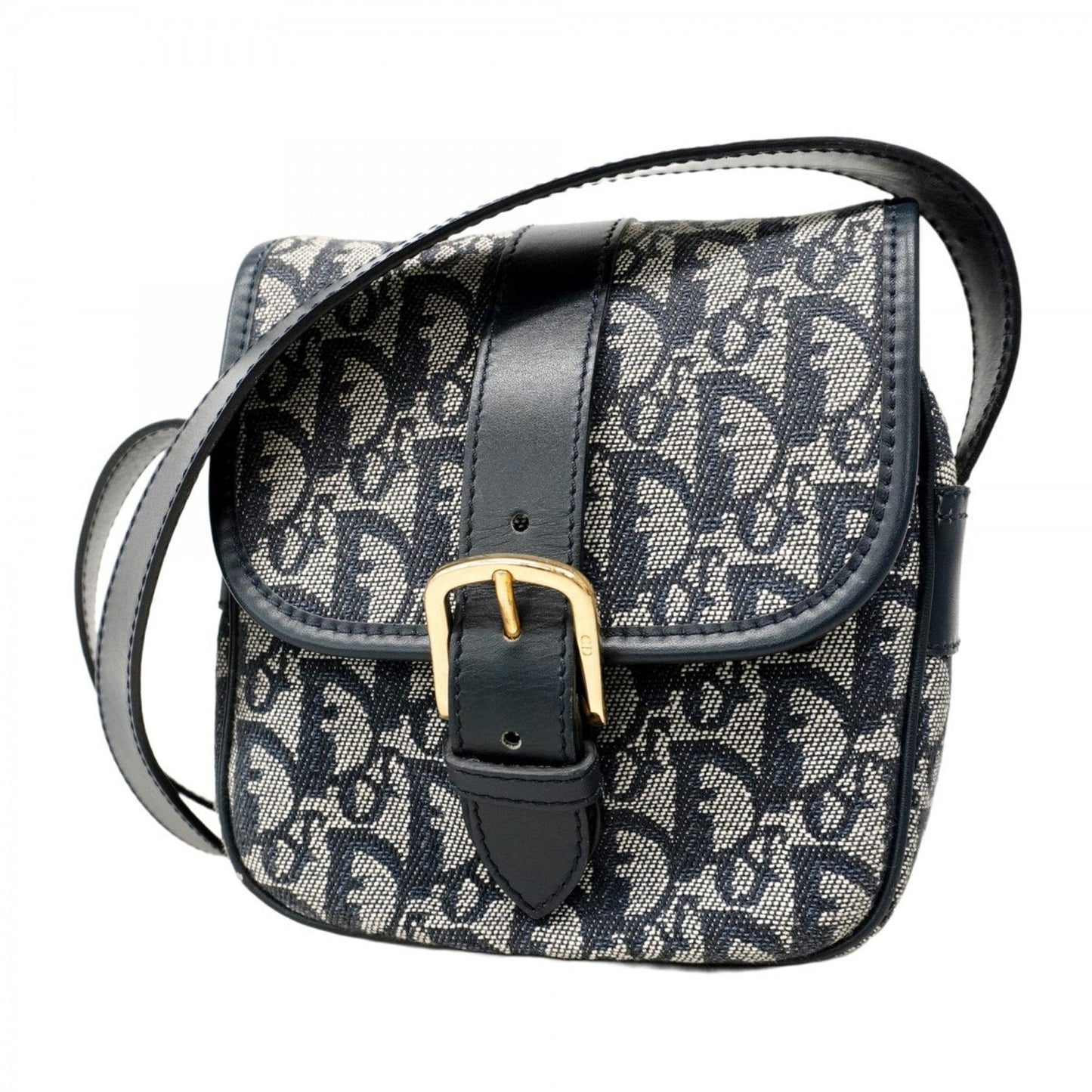 Dior Handbag Christian Shoulder Bag Canvas Blue Navy