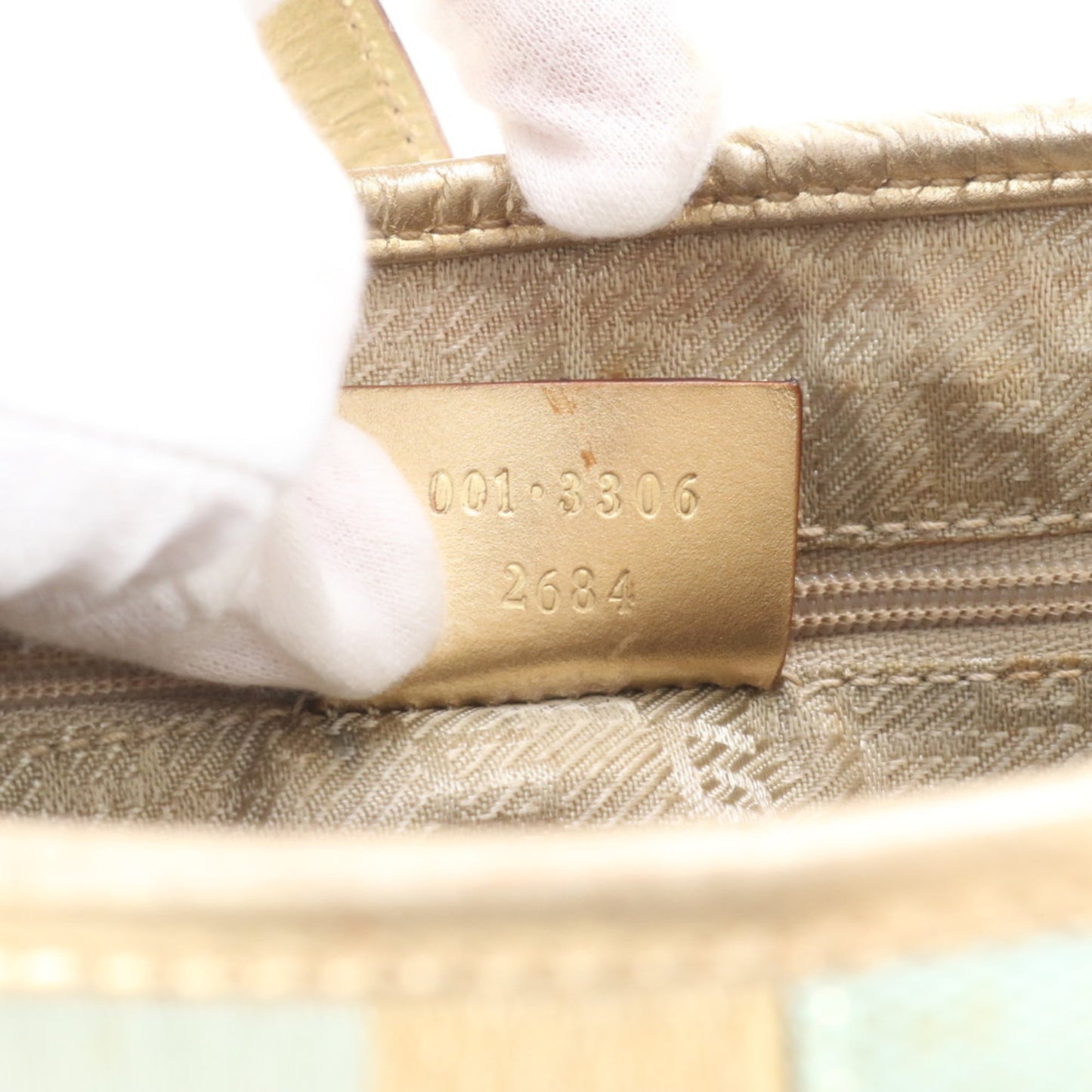 Gucci Blue Gold Leather Canvas Shoulder Bag
